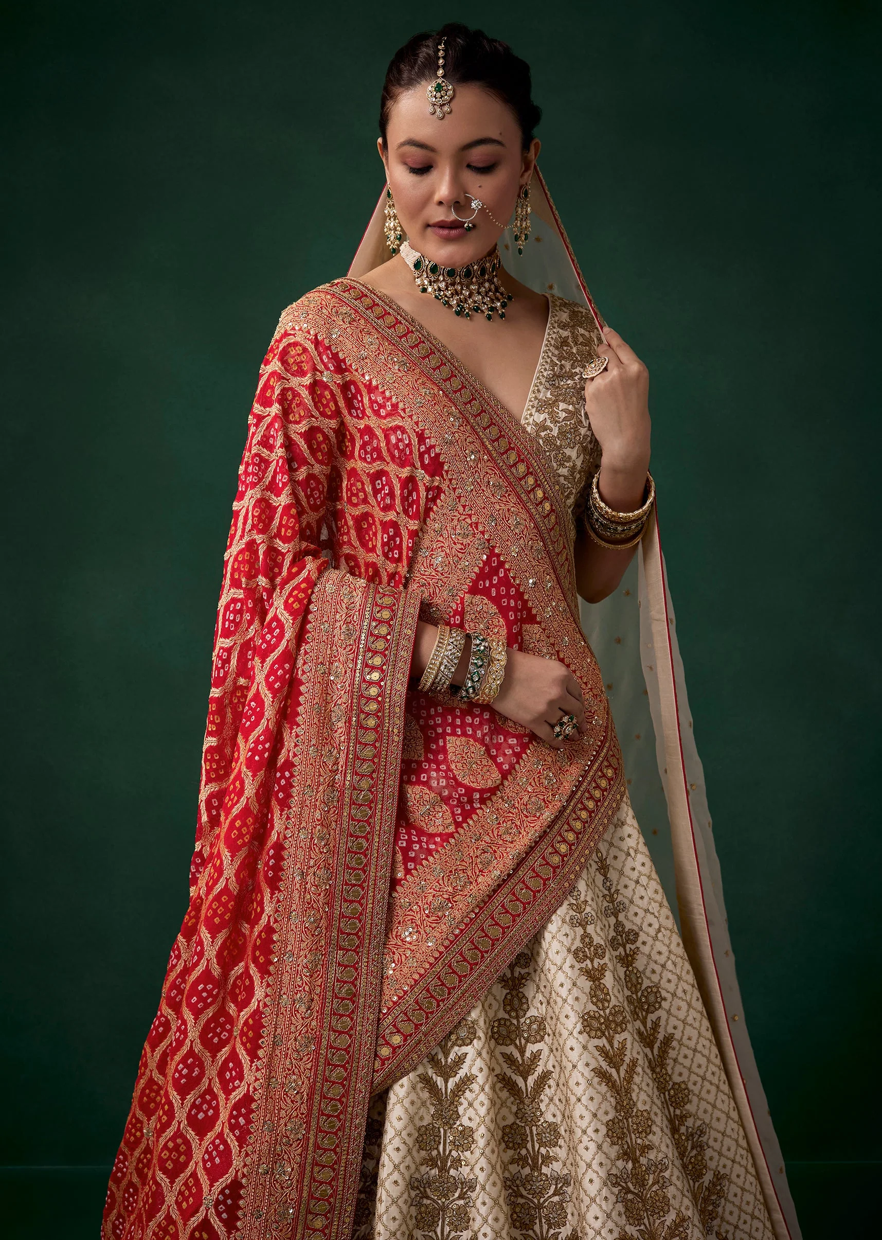 Cream Silk Panetar Bridal Lehenga With Embroidery And Two Dupattas - Image 6