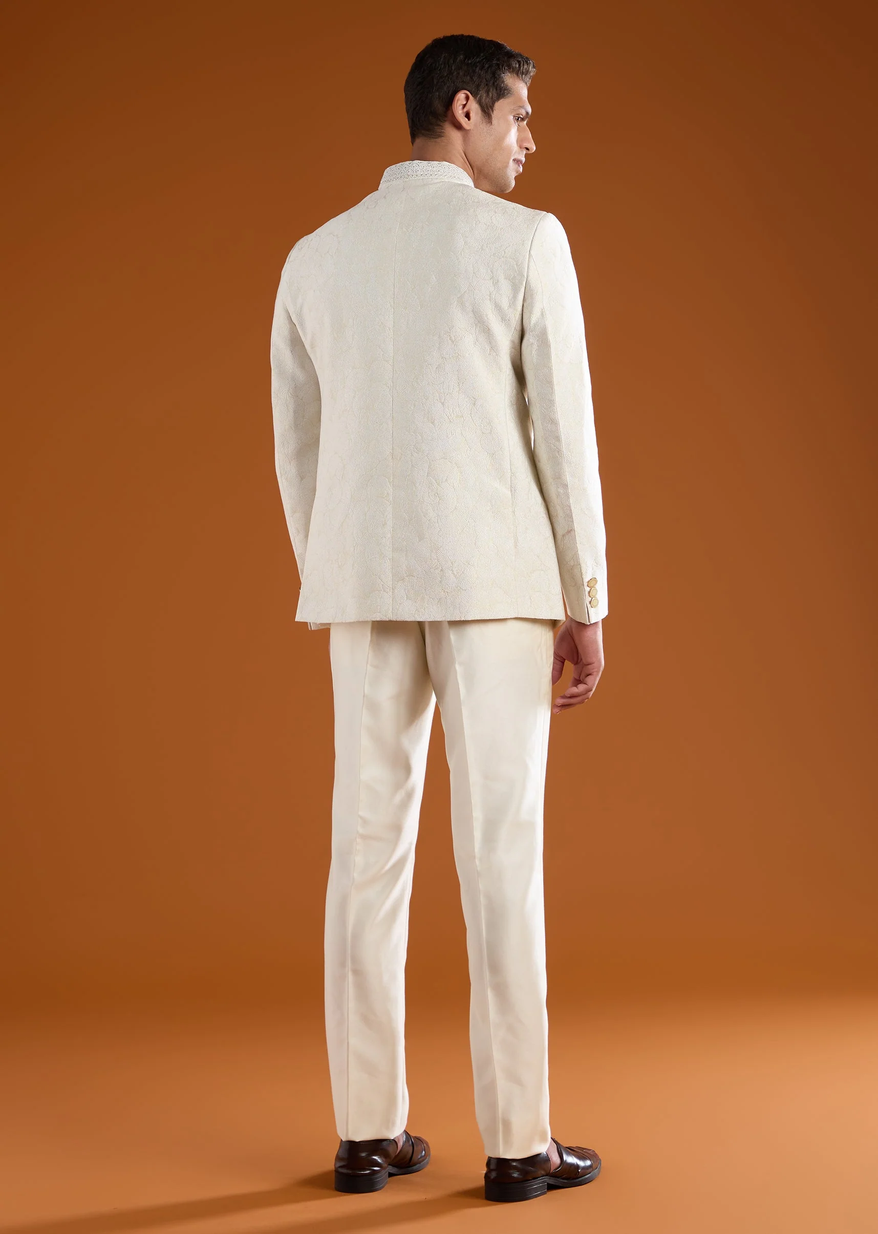 Cream Viscose Jodhpuri Pant Set with Bead Work - Image 5