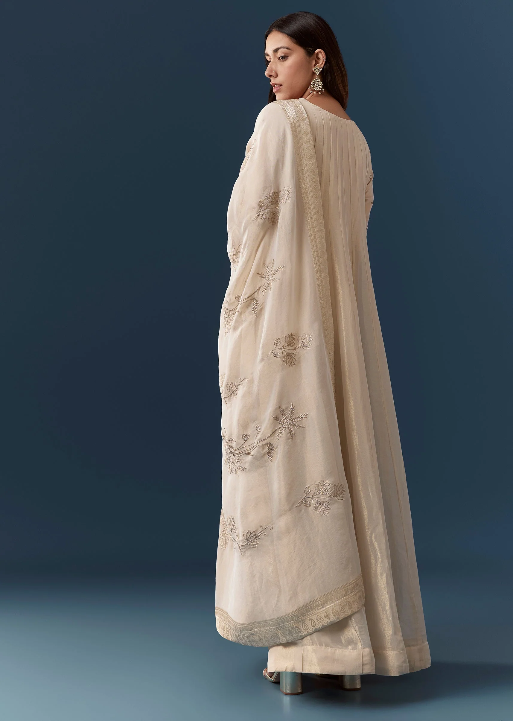 Cream Zardozi Work Anarkali Set - Image 5