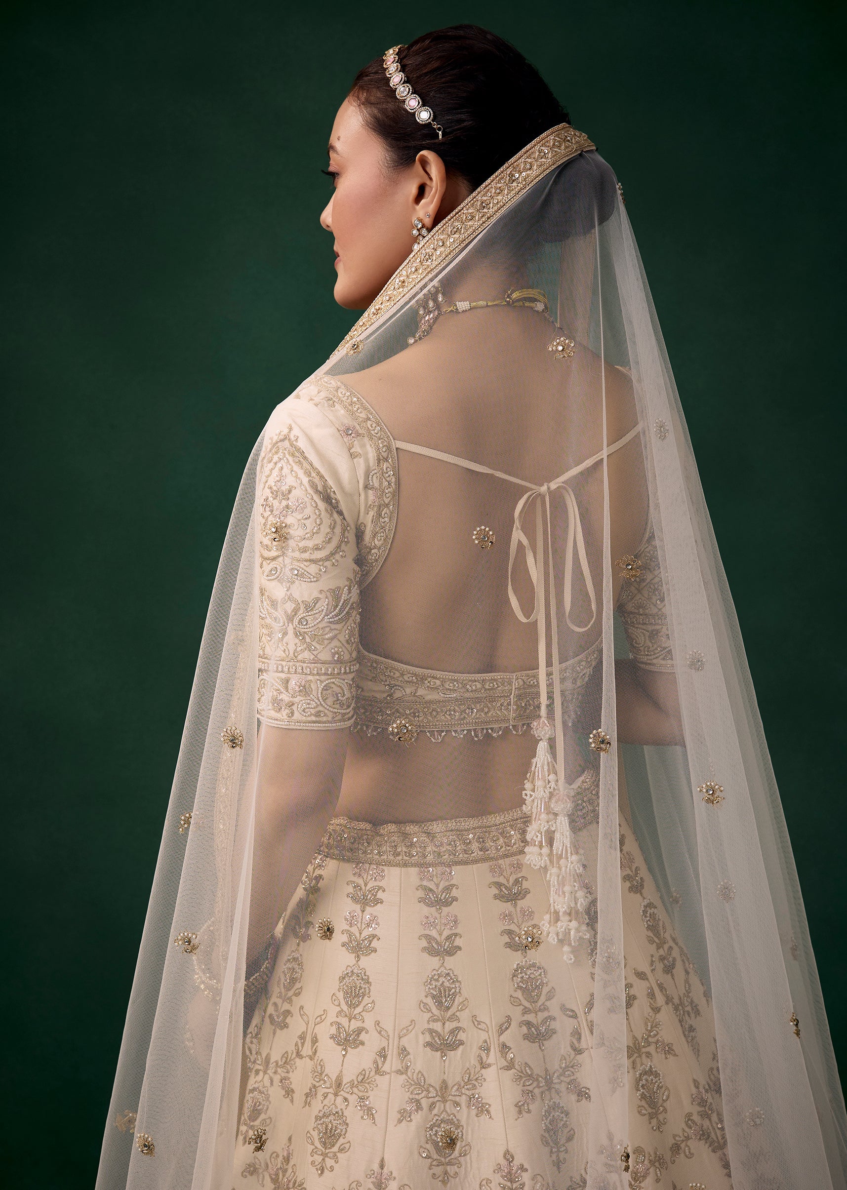 Cream Zari Embroidered Bridal Lehenga Set - Image 5
