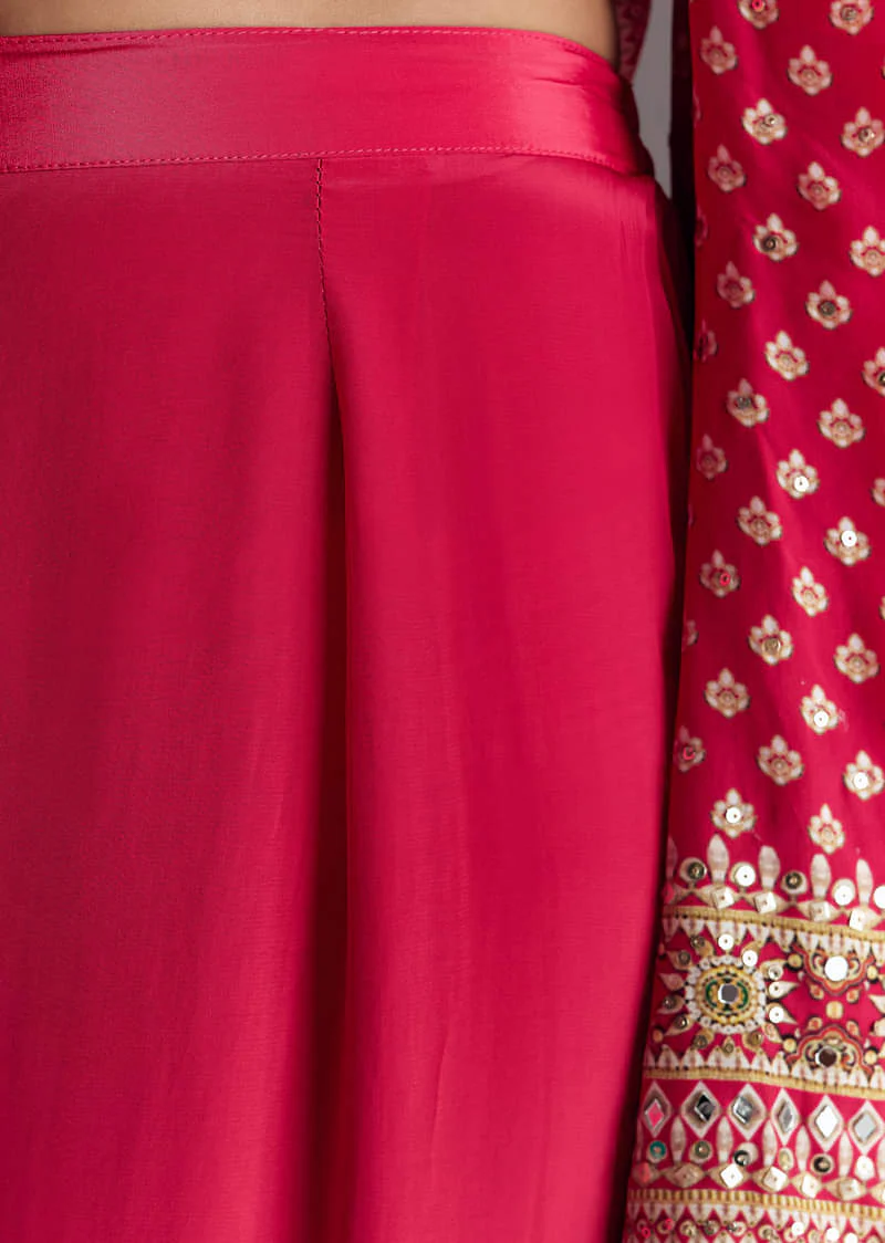 Crimson Red Printed Kurta Palazzo Set - Image 5