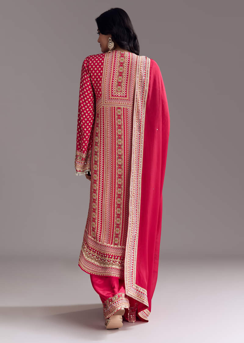Crimson Red Printed Kurta Palazzo Set - Image 6