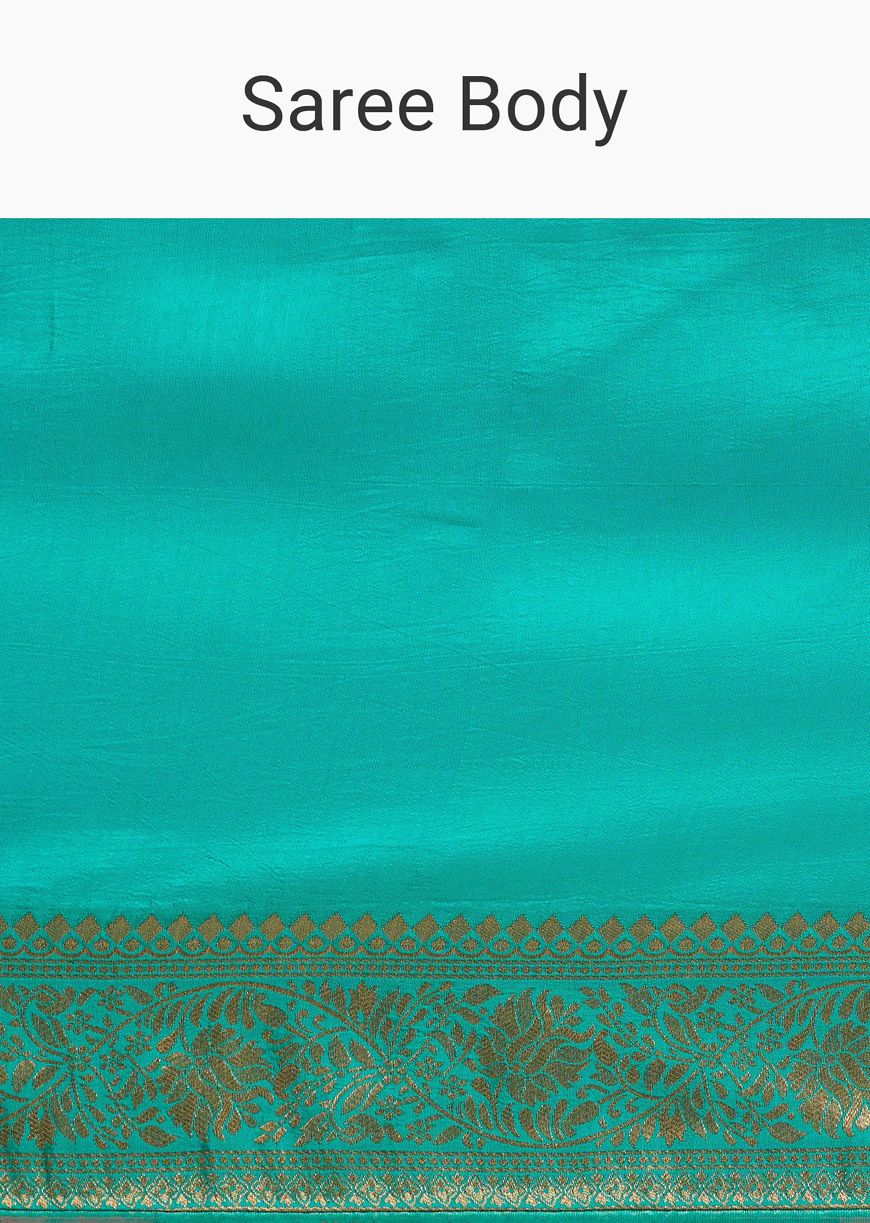 Cyan Dola Silk Saree With Zari Woven Border And Pallu - Image 9