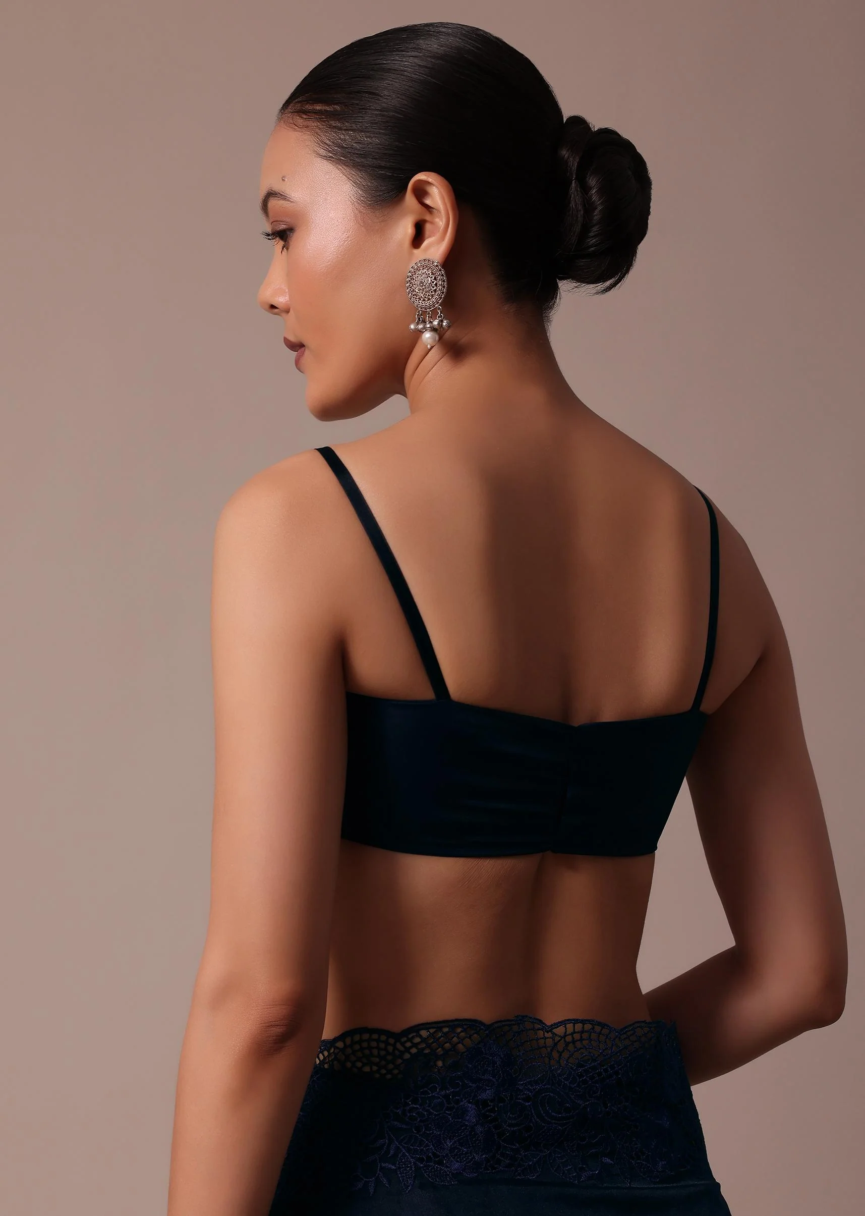 Dark Blue Organza Embroidered Saree With Unstitched Blouse - Image 8