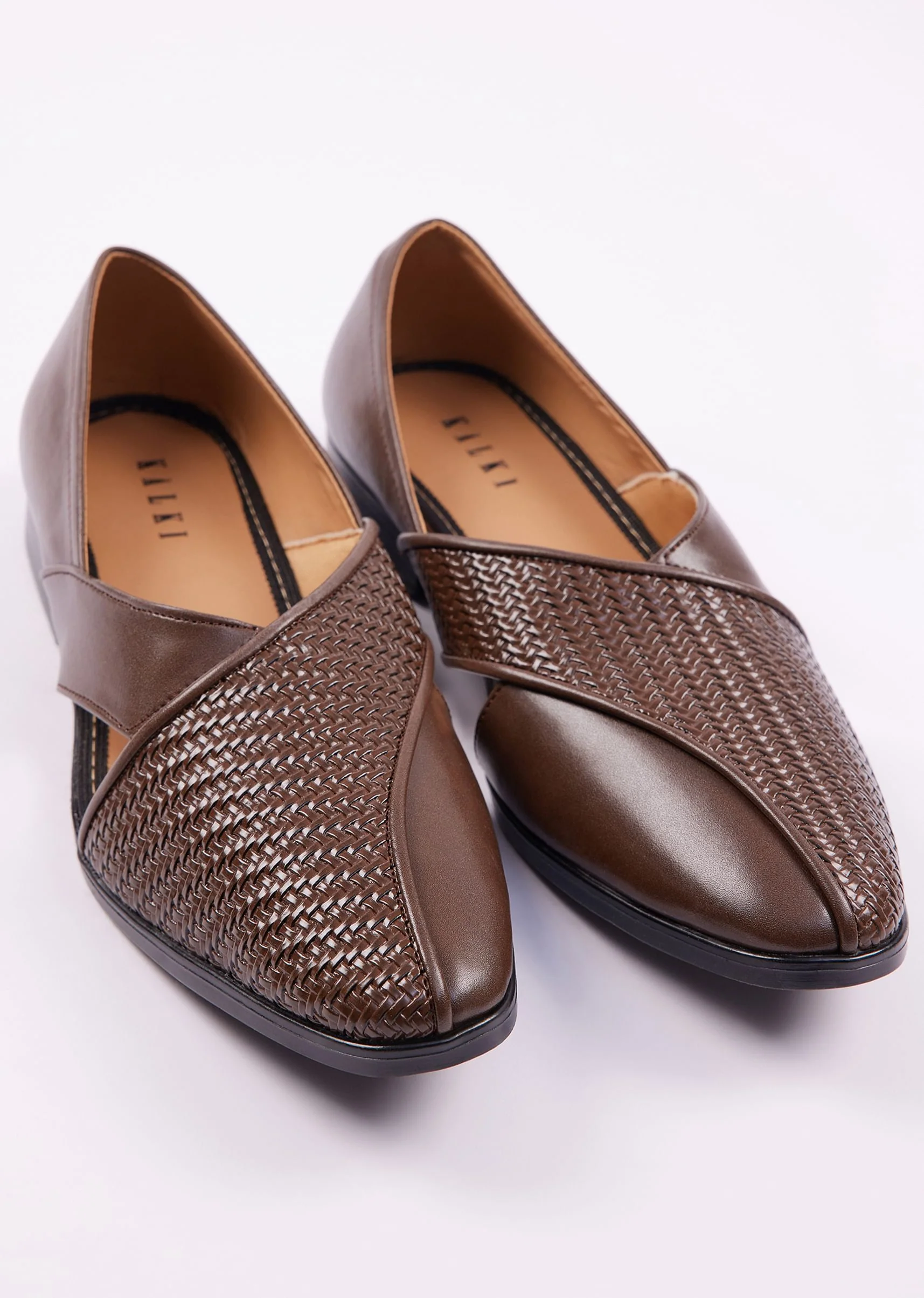 Dark Brown Woven Juttis For Men - Image 2