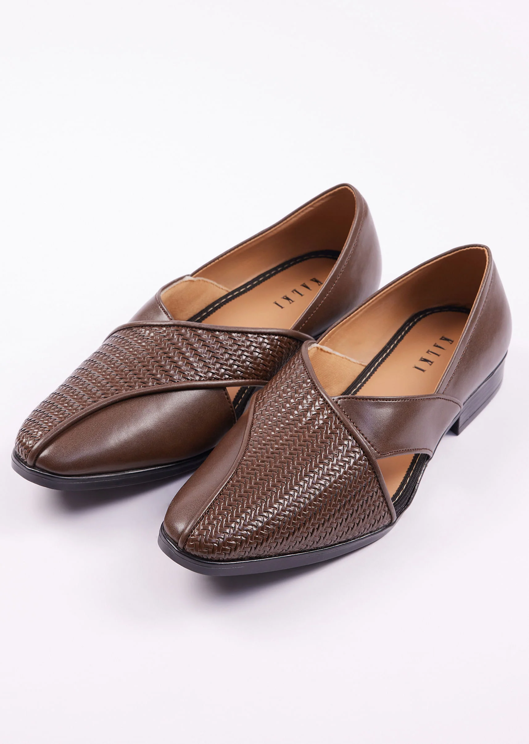 Dark Brown Woven Juttis For Men - Image 3