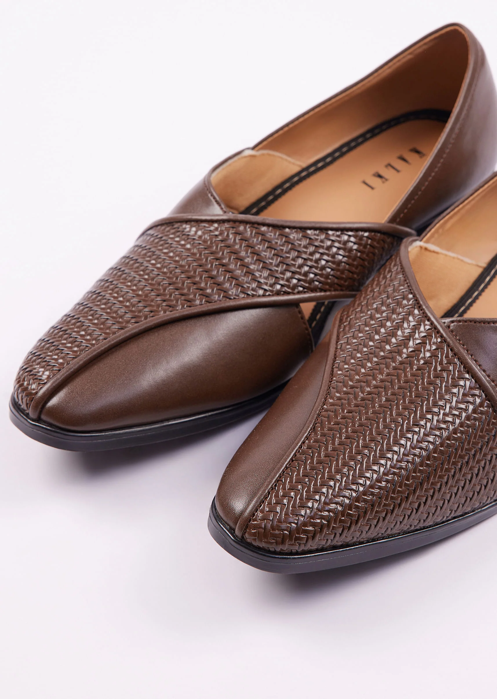 Dark Brown Woven Juttis For Men - Image 4