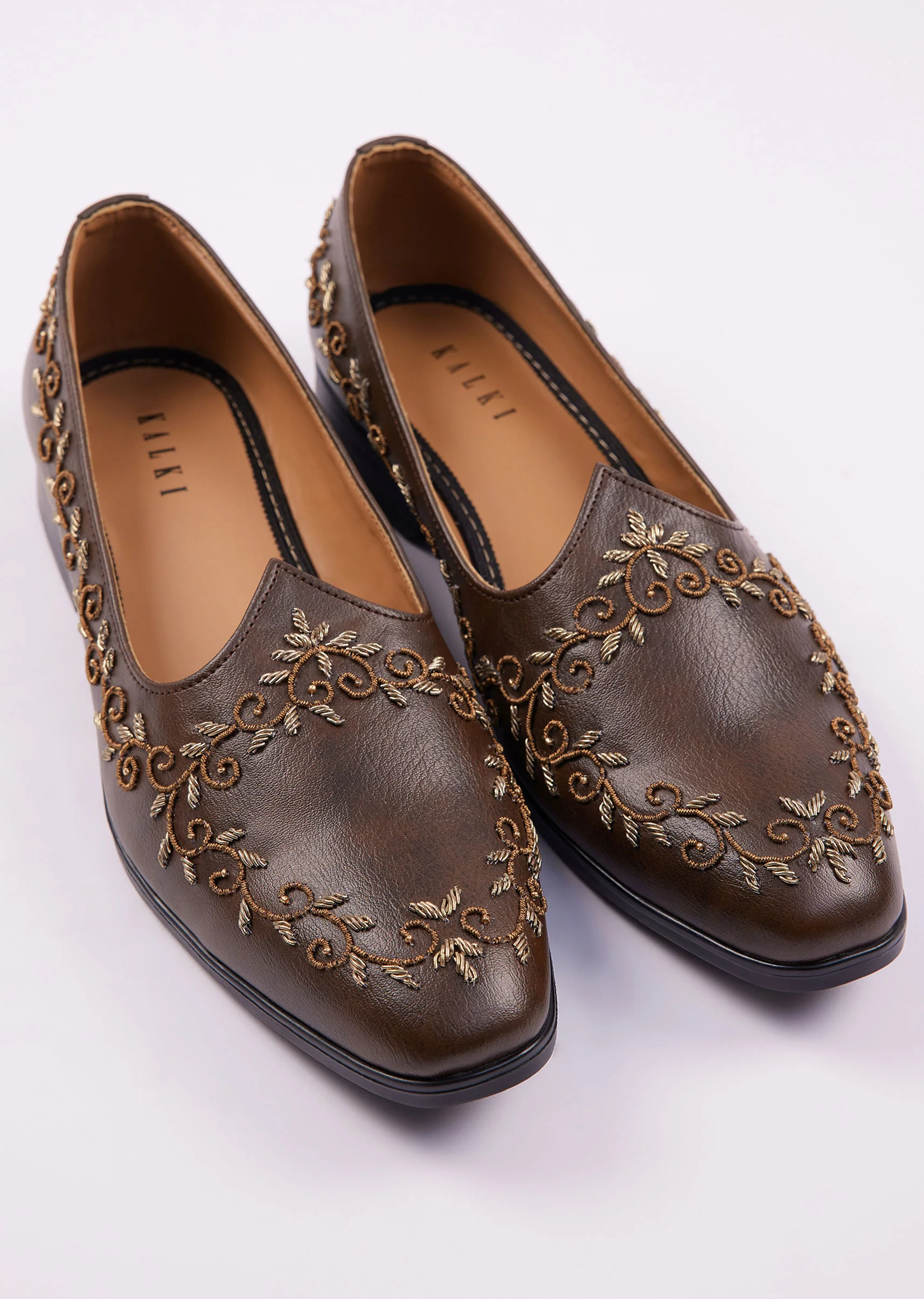 Dark Brown Zardosi Work Juttis For Men - Image 2