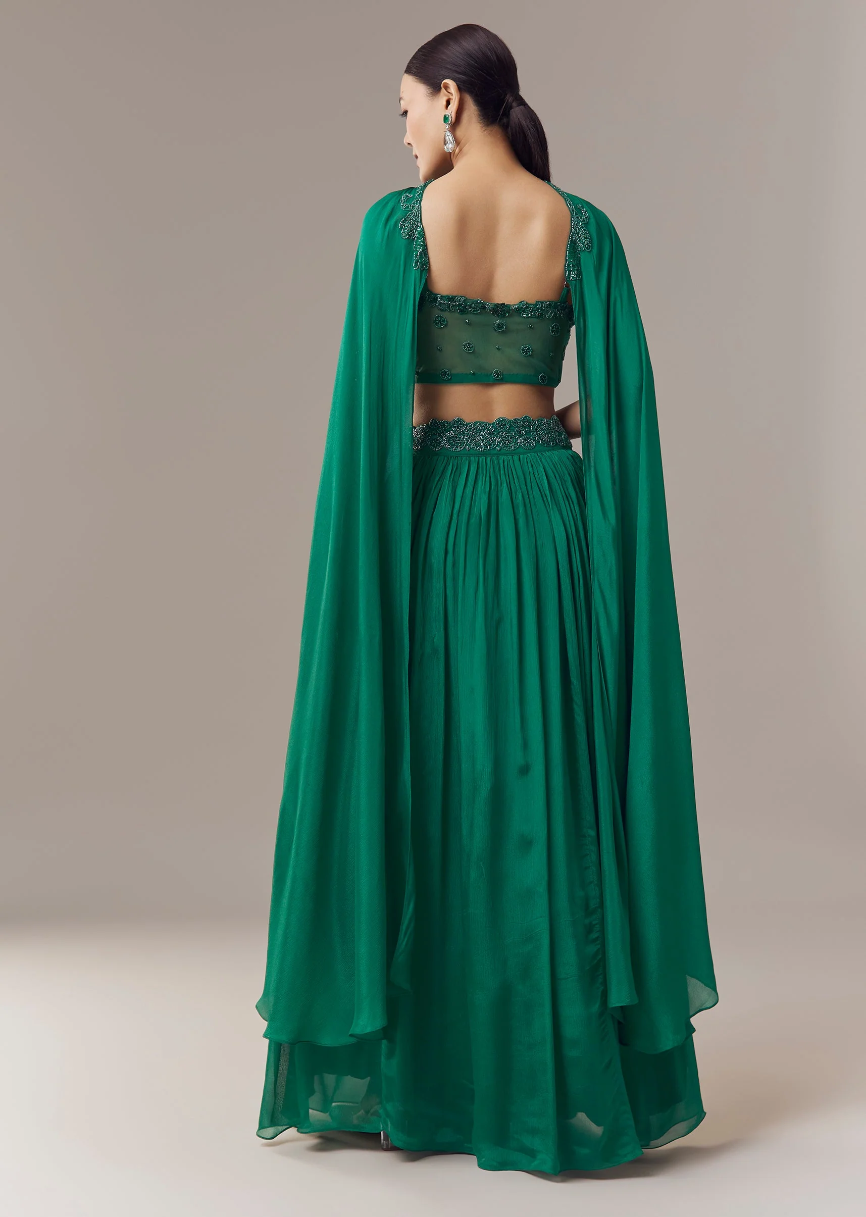 Dark Green Lehenga With Beads Sequins And Cut Dana Work Choli - Image 5