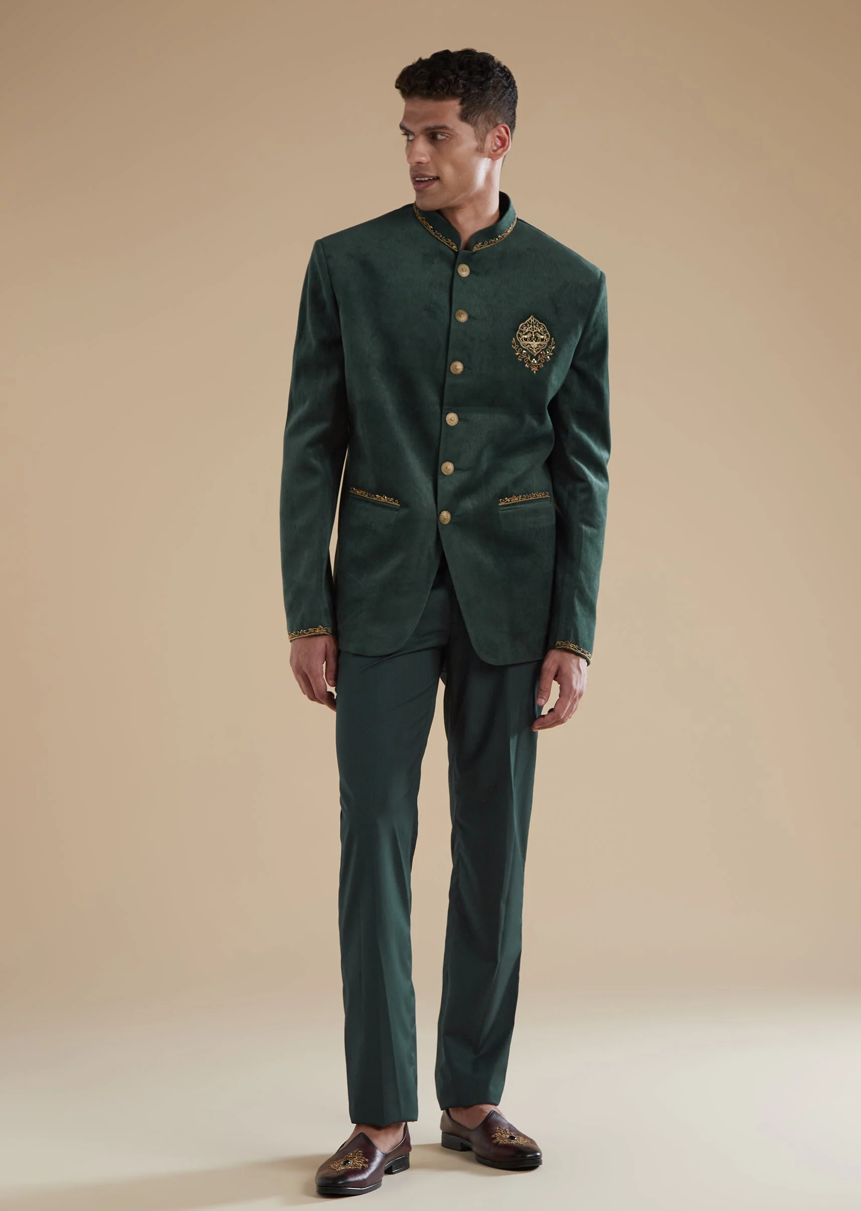 Dark Green Mens Jodhpuris with Metal Thread Resham Detail Work