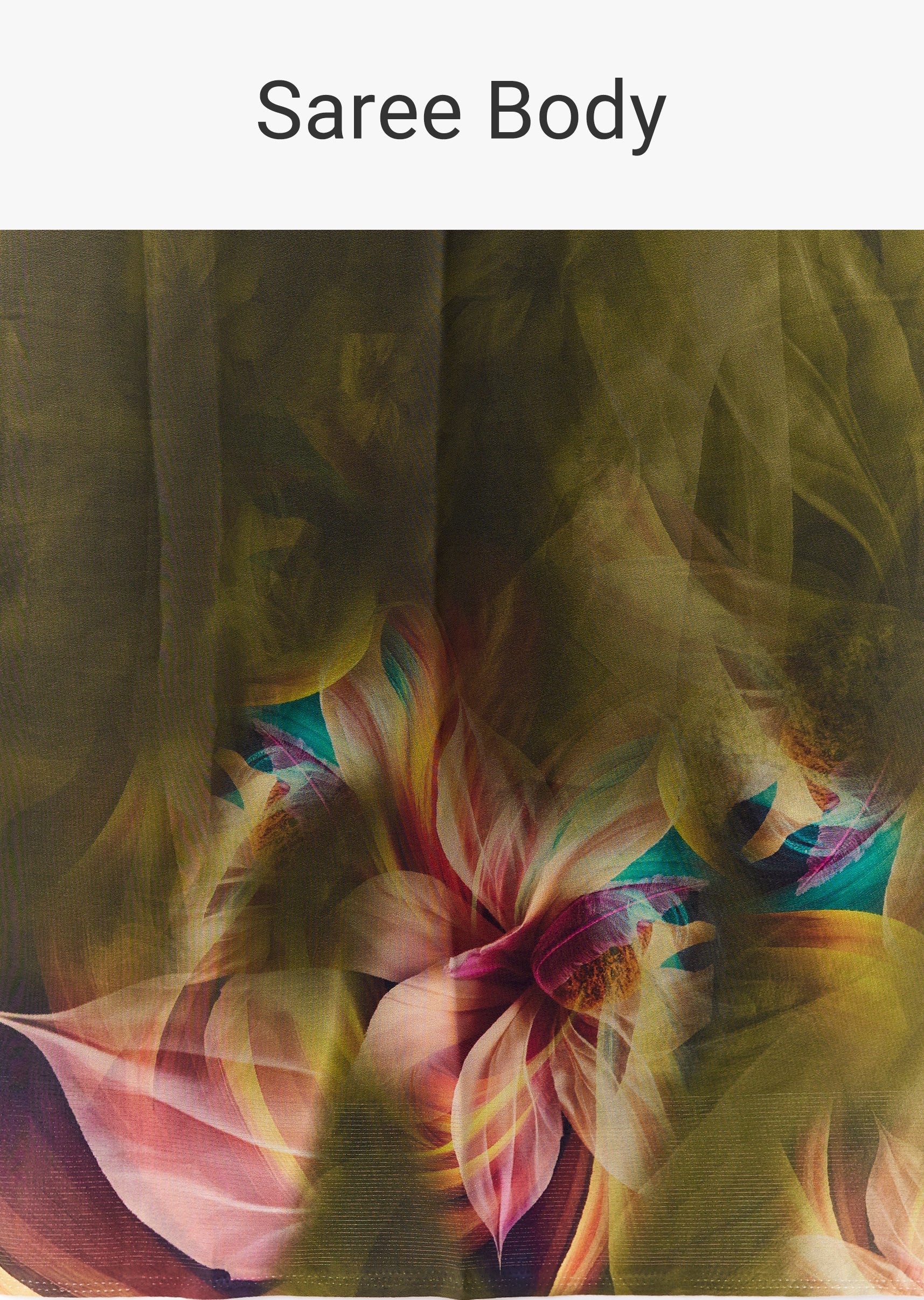 Dark Olive Green Georgette Saree With Multicolour Floral Print - Image 9