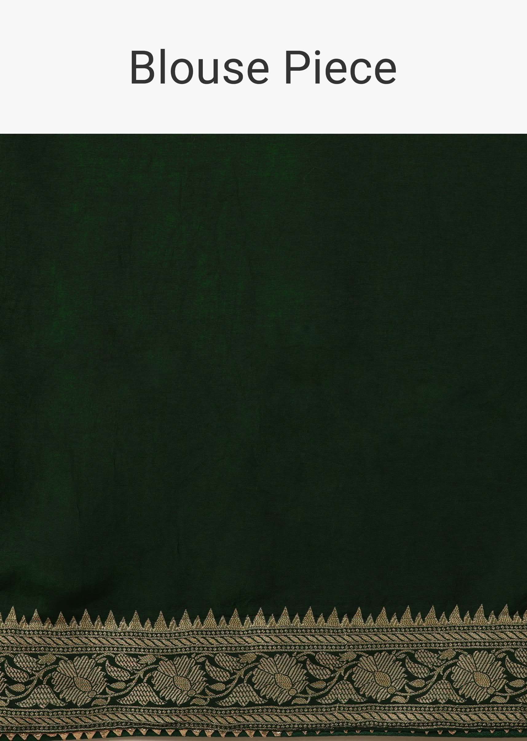 Deep Green Dola Silk Banarasi Saree With Bandhani Waeve - Image 7
