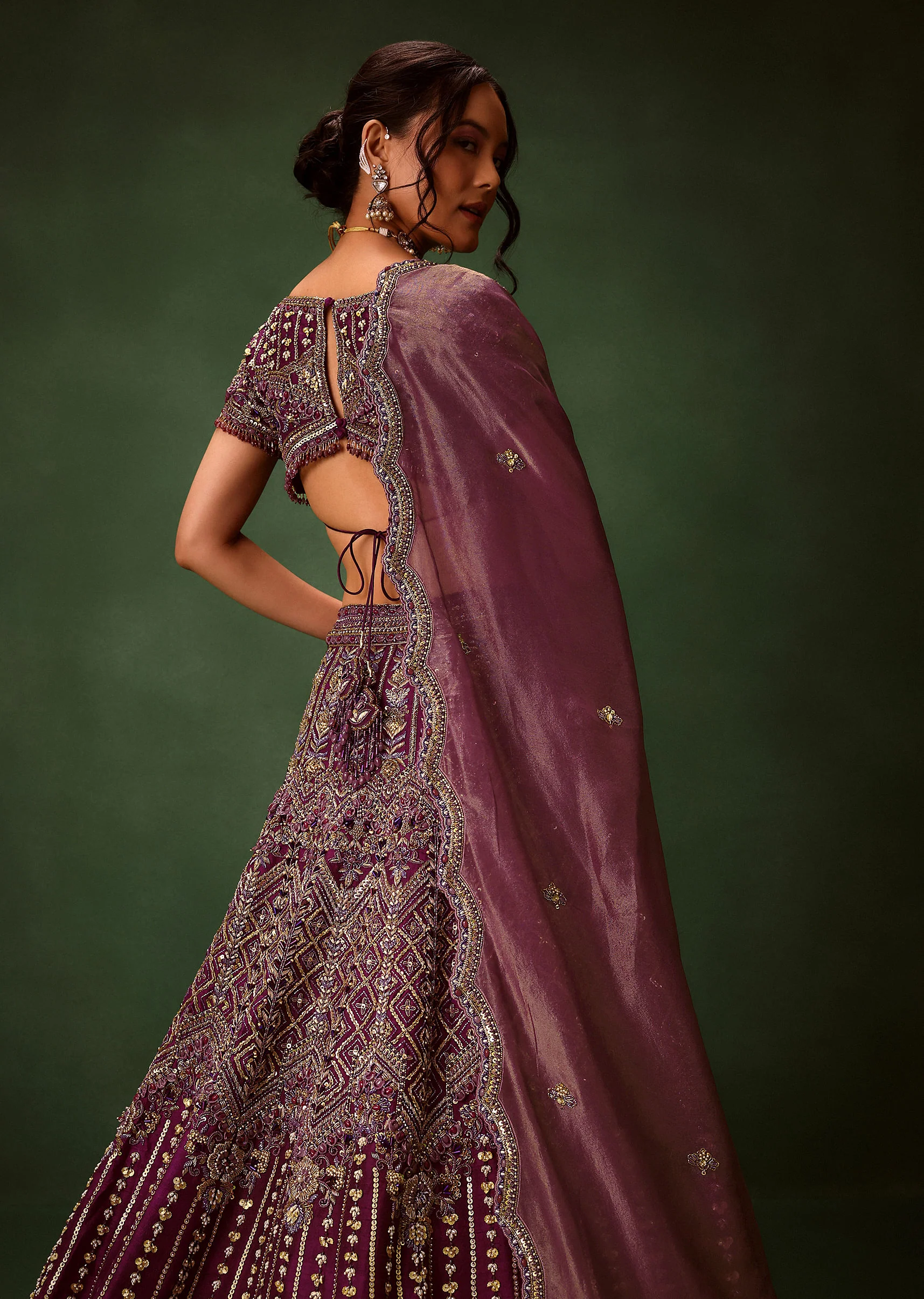 Deep Purple Raw Silk Lehenga Set - Image 4