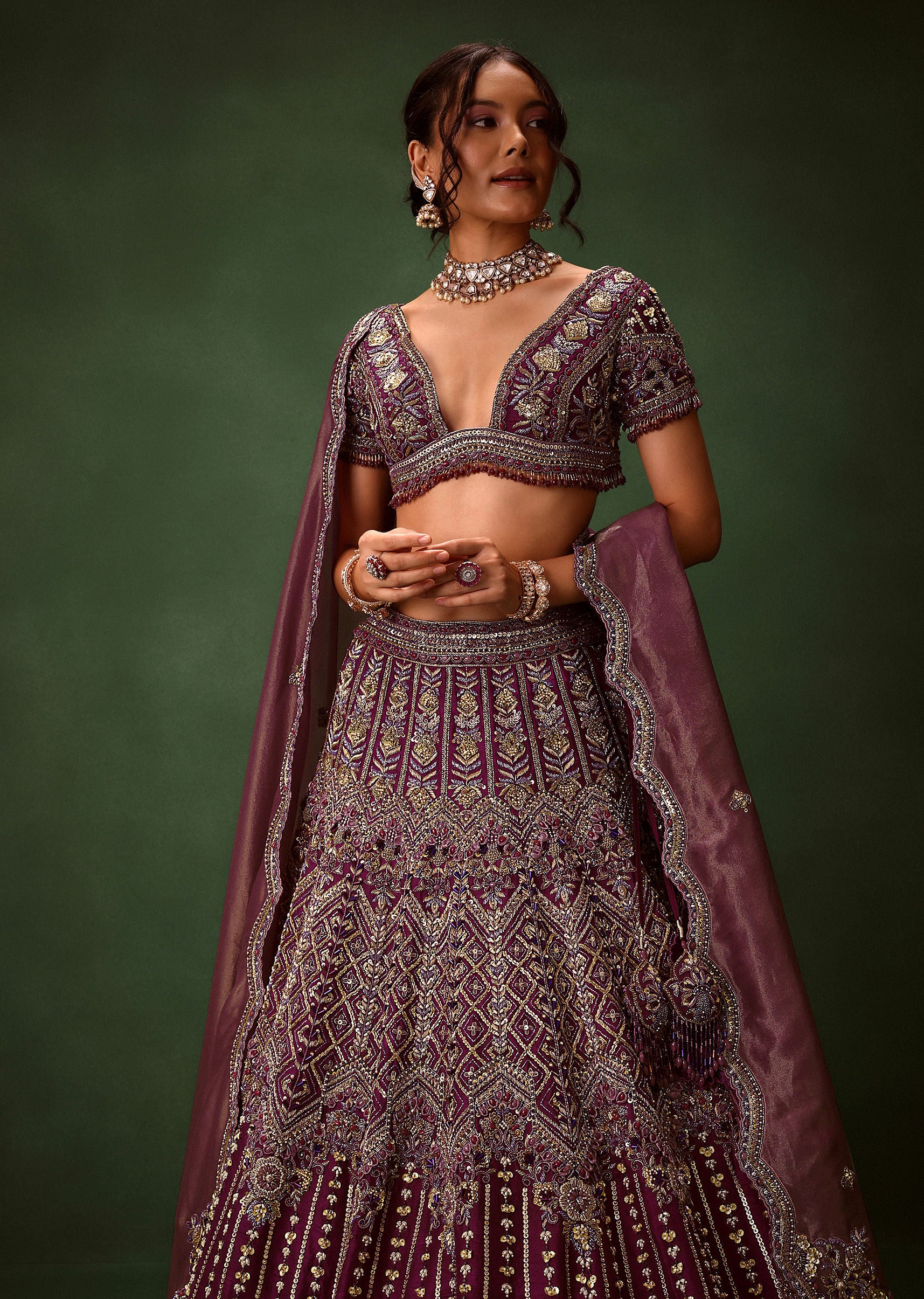 Deep Purple Raw Silk Lehenga Set - Image 5