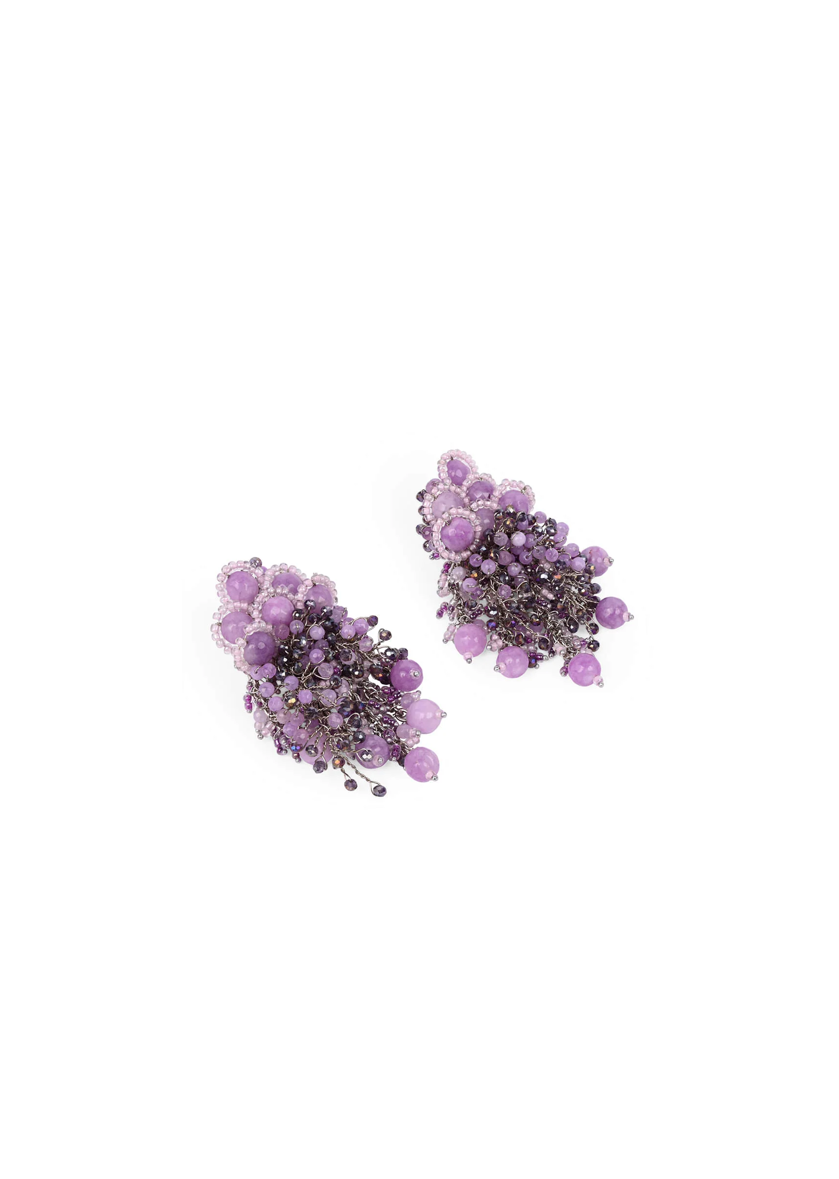 Designer Long Earrings With Purple Lilac Stones - Image 3
