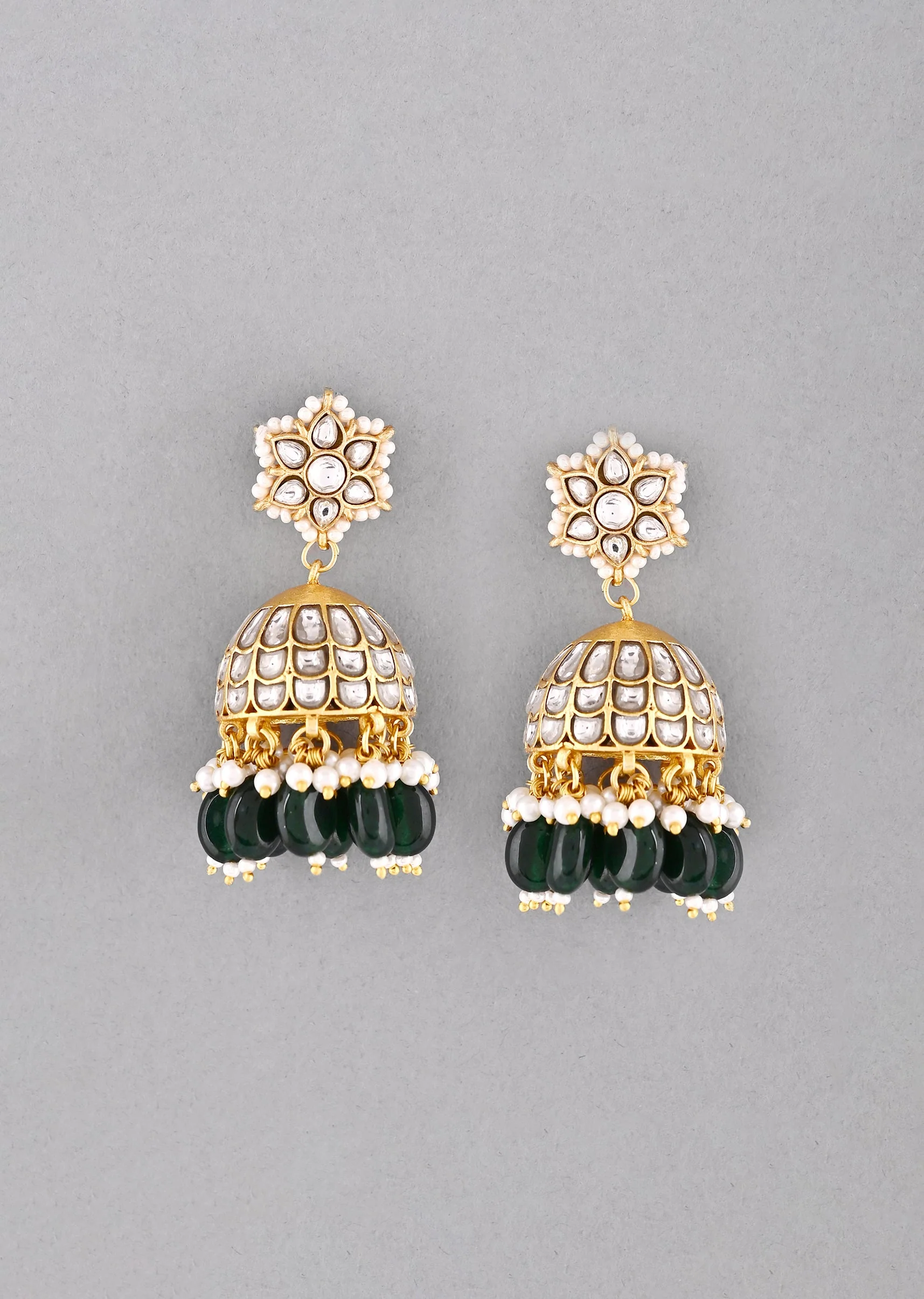 Earrings In Dark Green With Pachi Kundan - Image 2