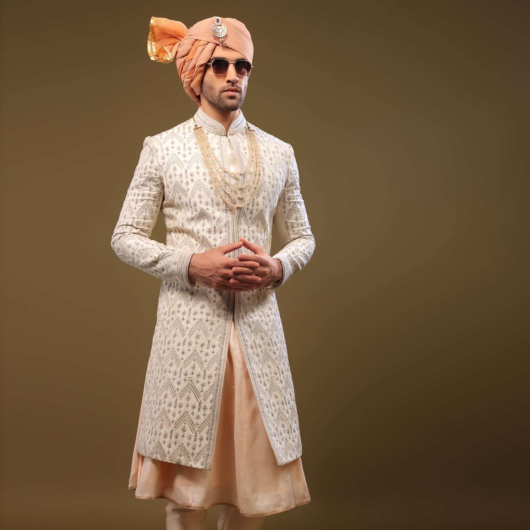 Silk Sherwani Set With Exquisite Embroidery - Image 3