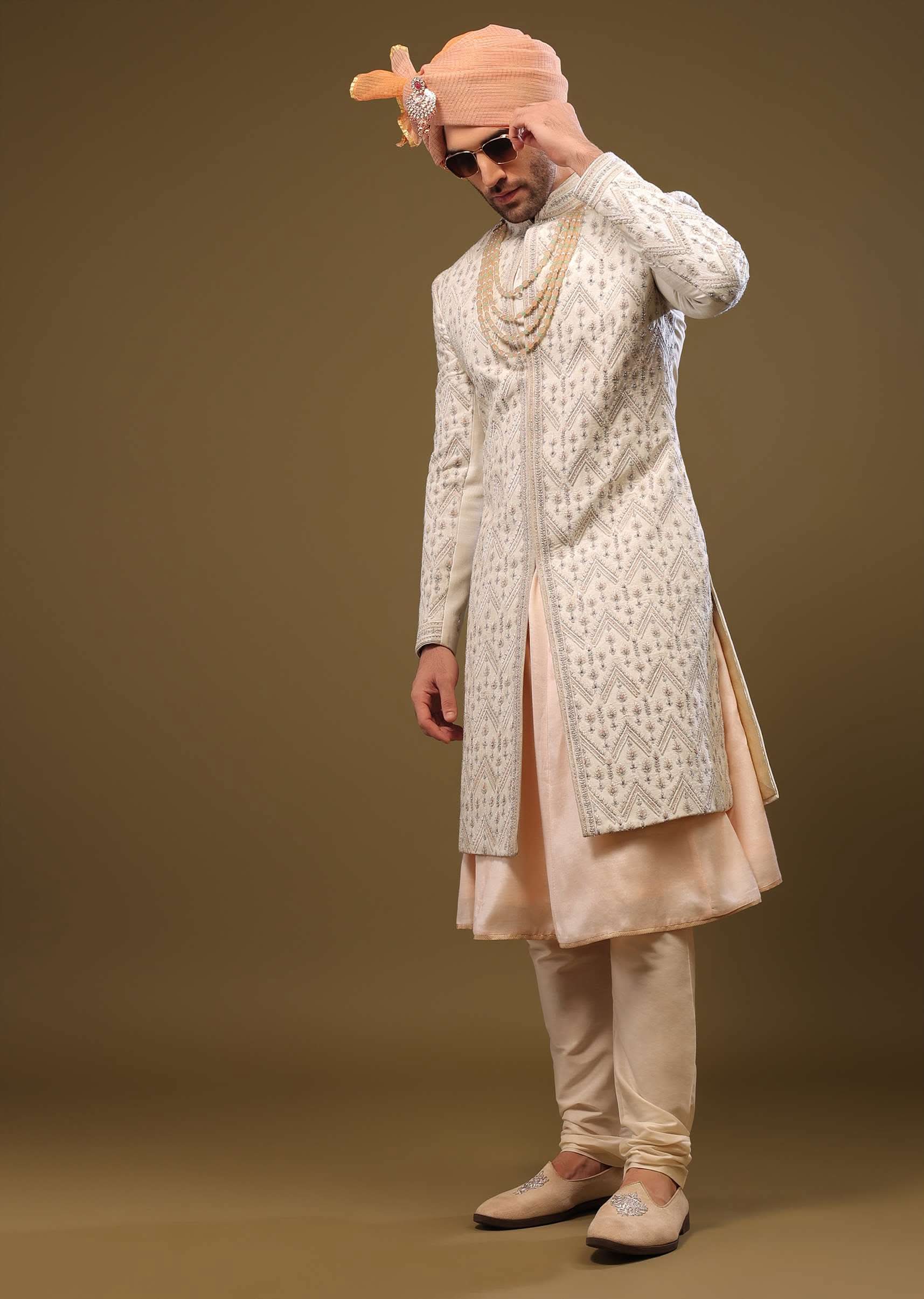 Silk Sherwani Set With Exquisite Embroidery - Image 4
