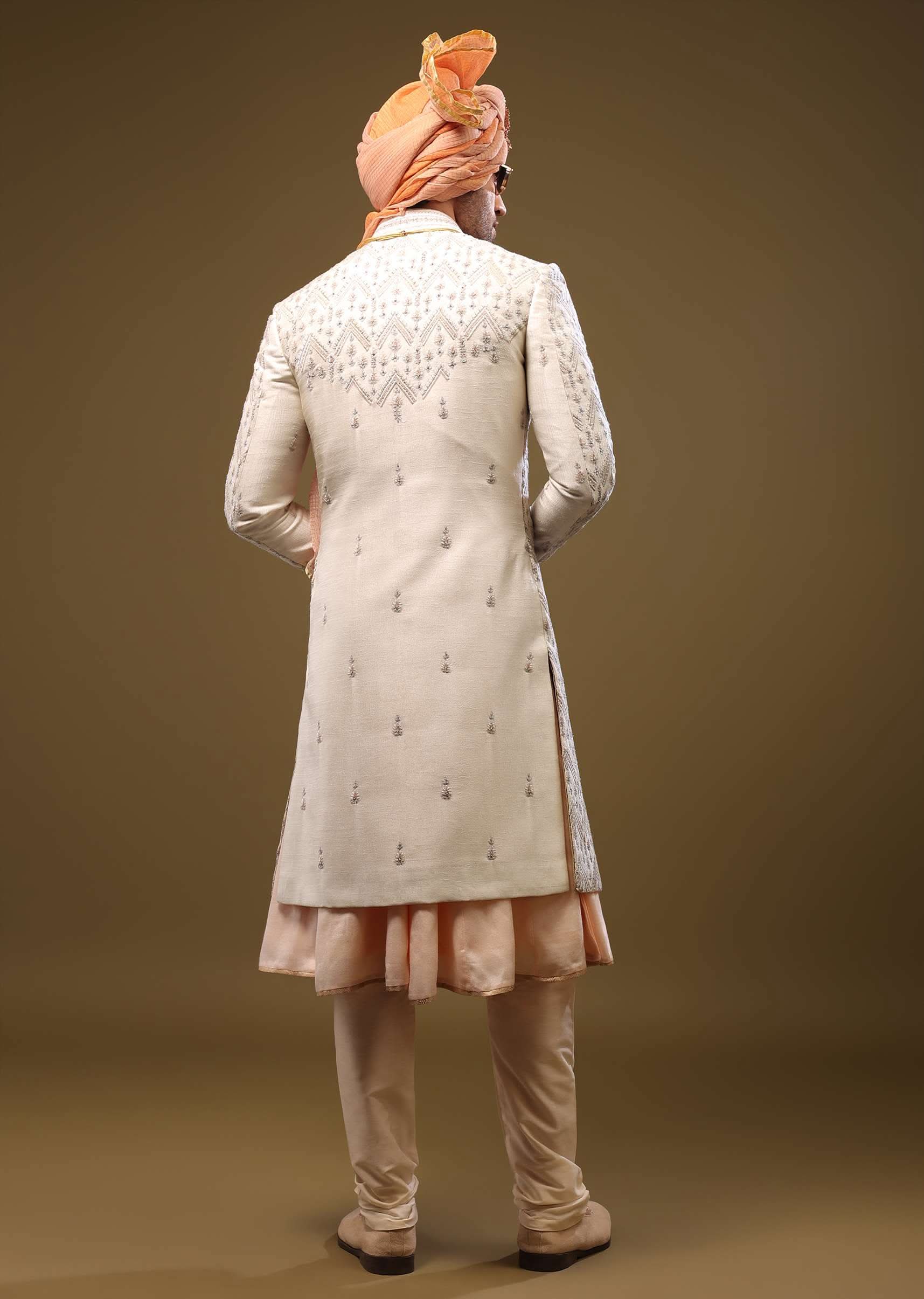 Silk Sherwani Set With Exquisite Embroidery - Image 7