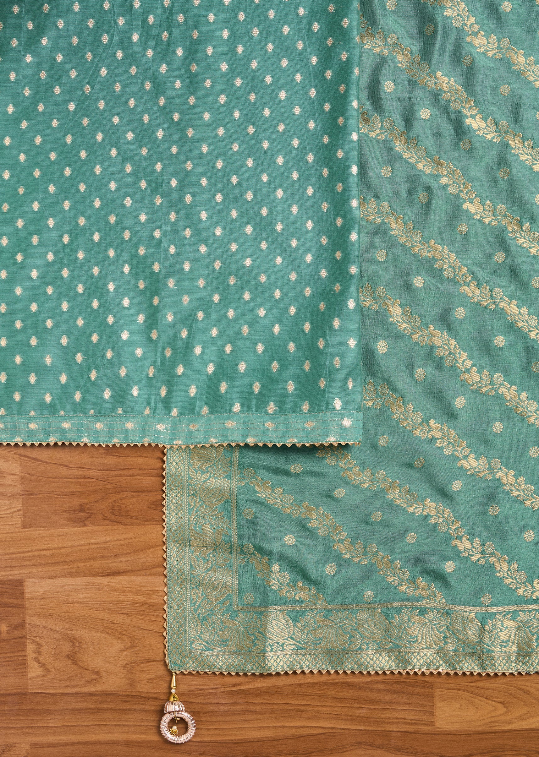 Elegant Blue Chanderi Suit Fabric with Dupatta - Image 3