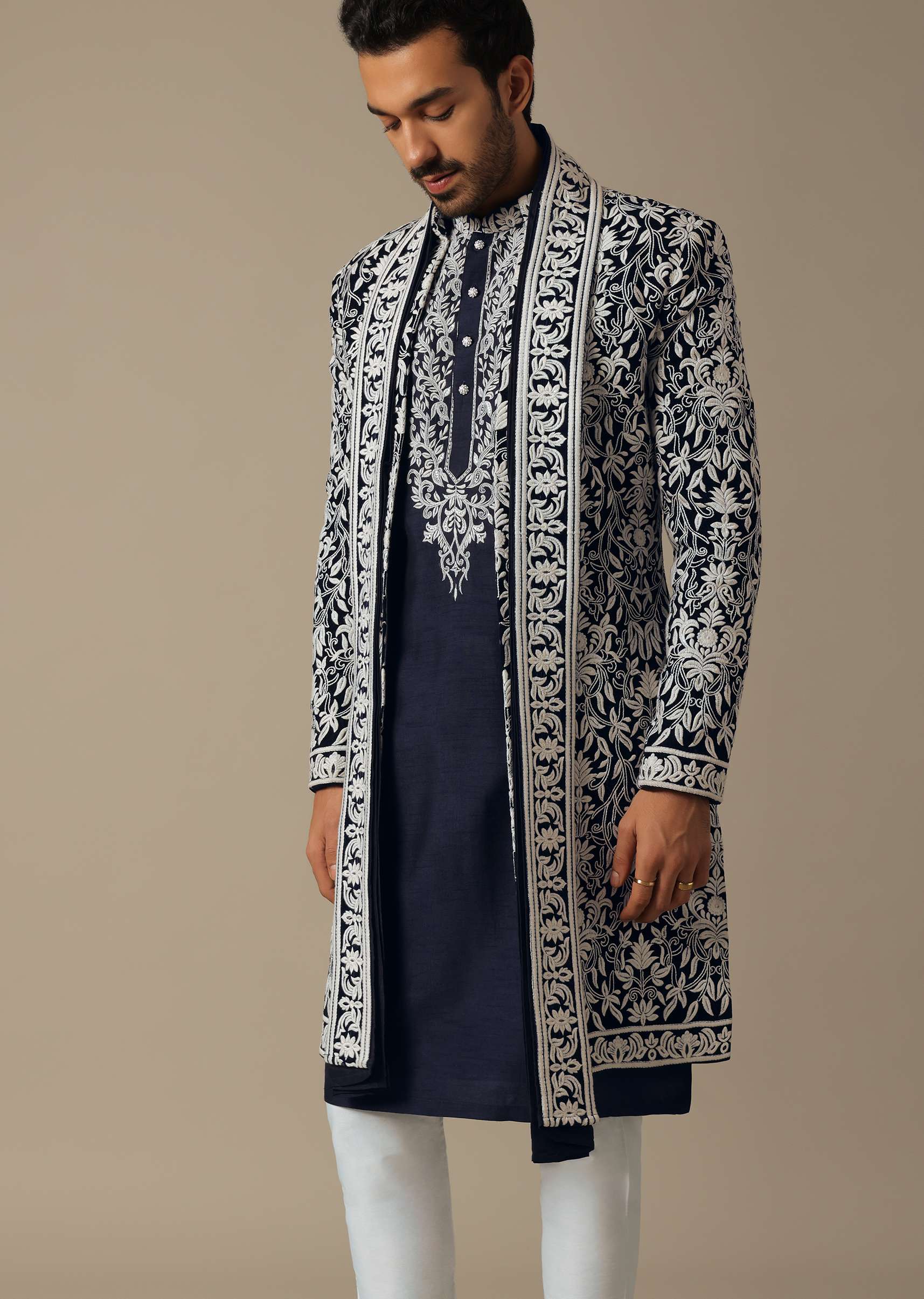 Elegant Blue Groom's Indowestern Ensemble - Image 4