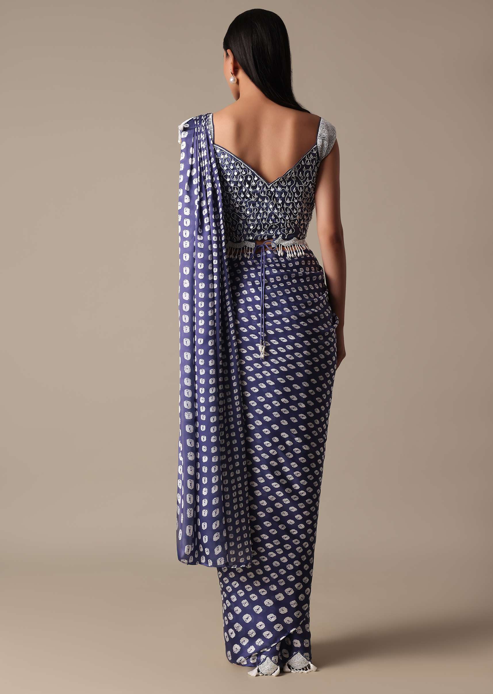 Elegant Blue Readymade Saree With Stitched Blouse - Image 5