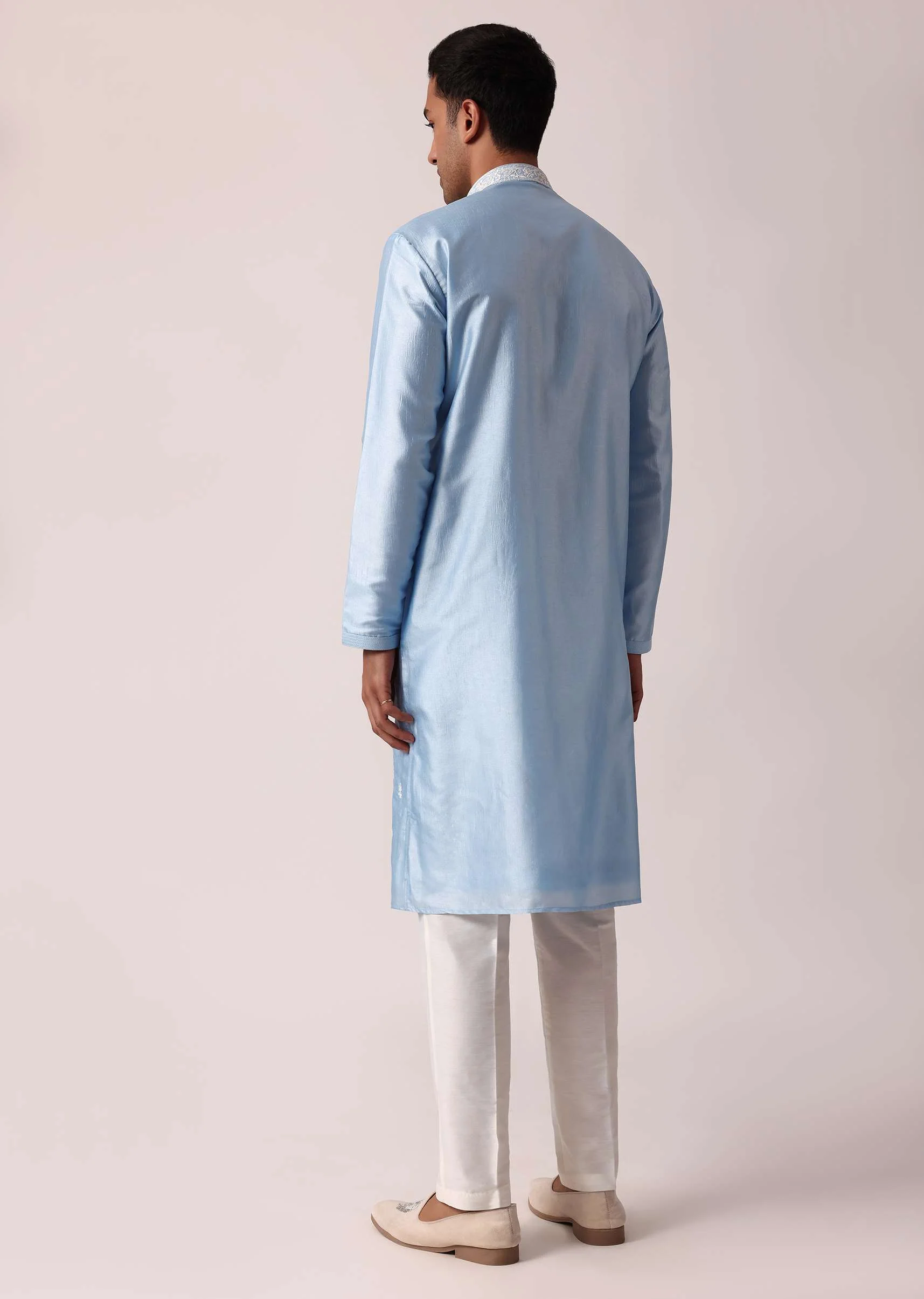 Elegant Blue Silk Kurta Set For Men - Image 5
