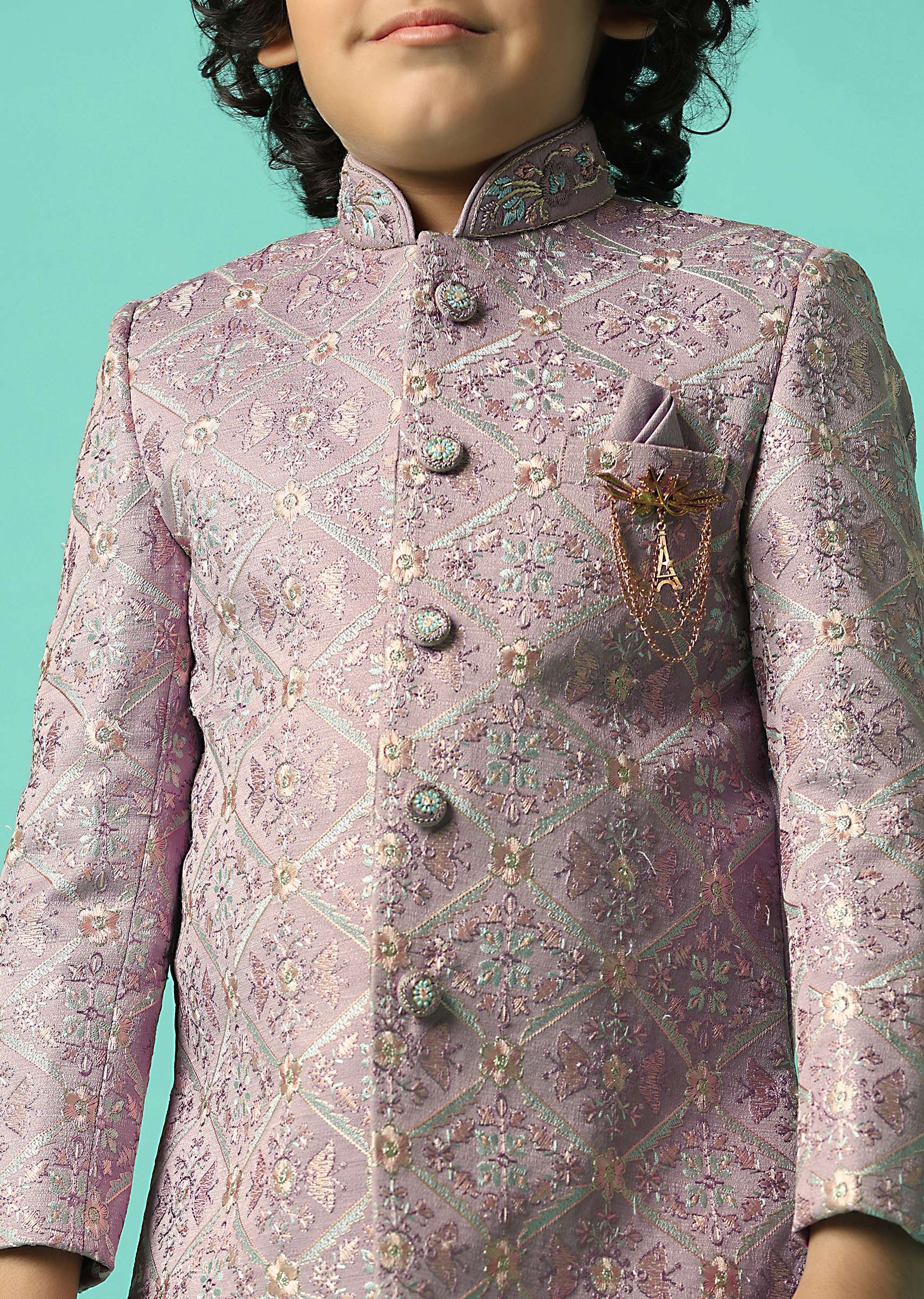 Elegant Peach Sherwani Set For Boys - Image 2