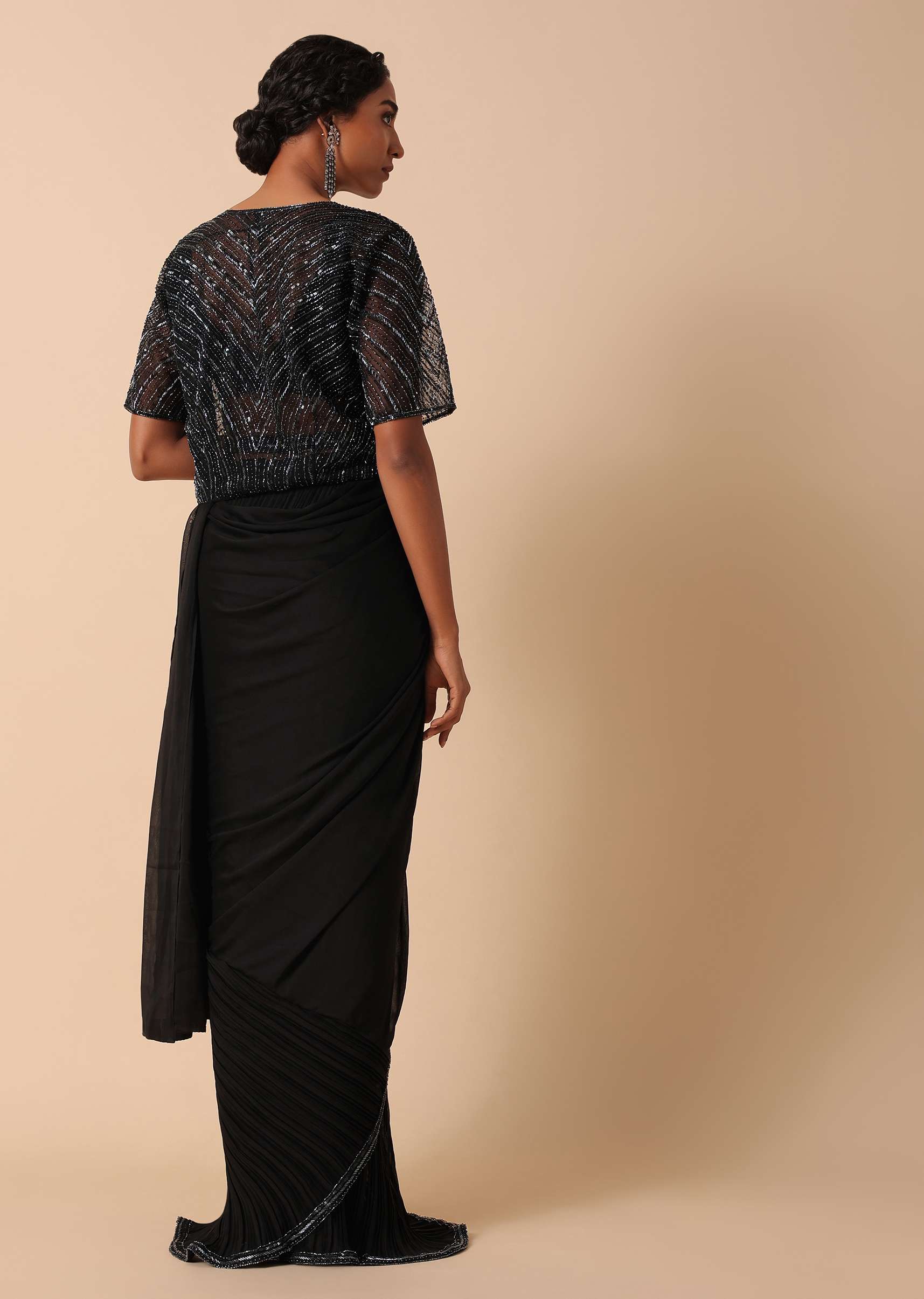Elegant Pre Stitched Black Georgette Saree Set - Image 7
