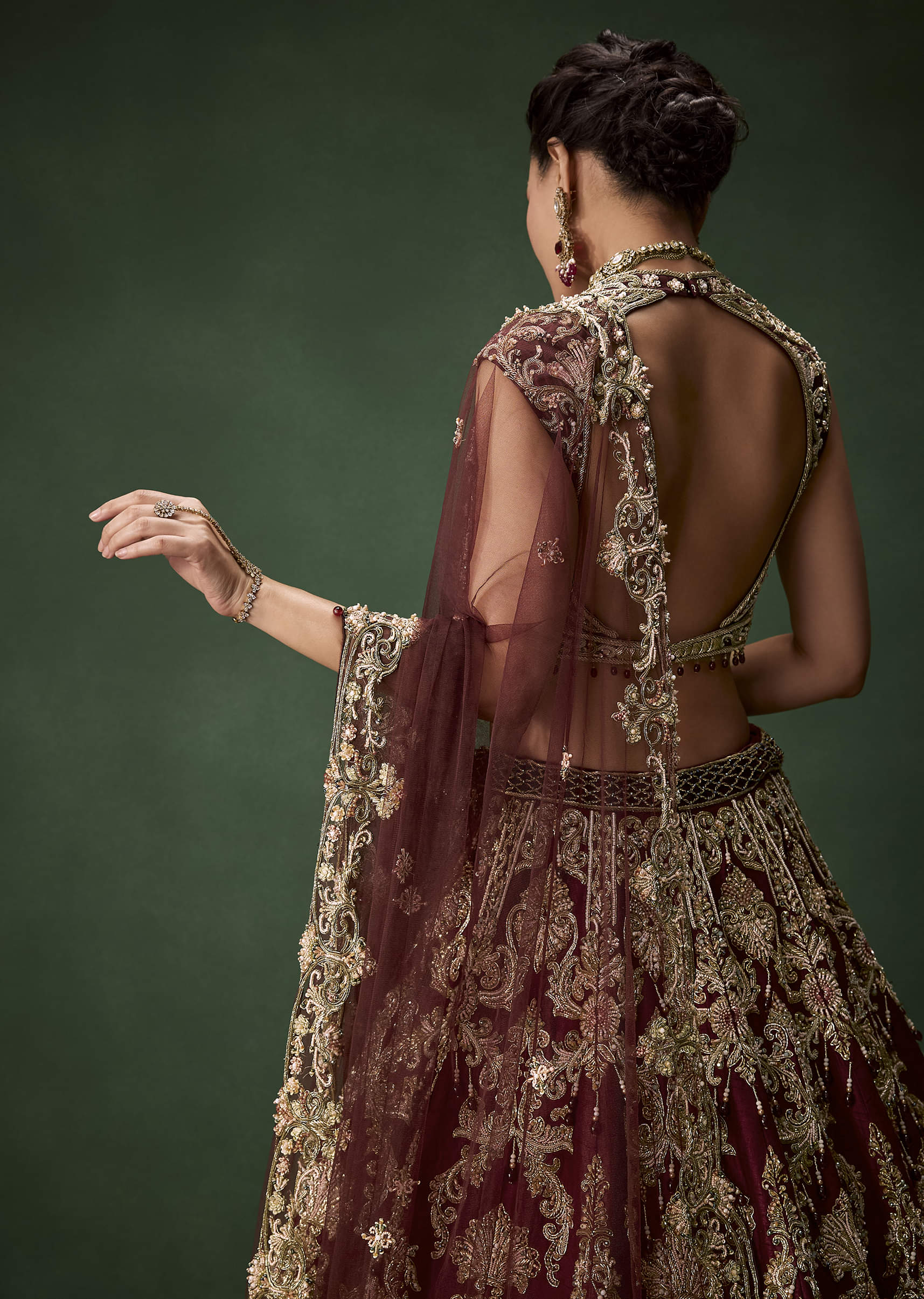Embroidered Bridal Lehenga Set with Two Dupattas - Image 5