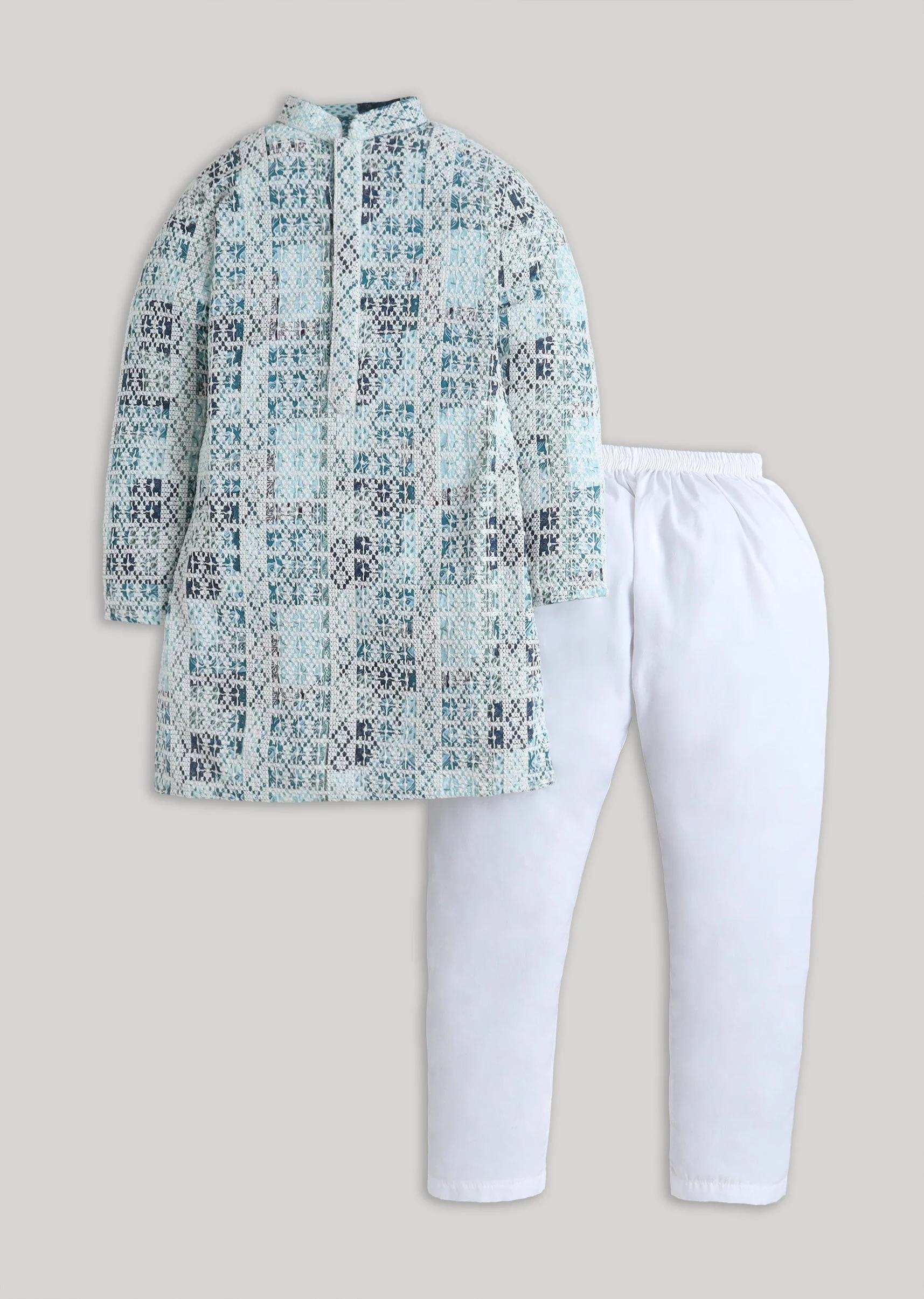 Embroidered Sequin Accent Cotton Kurta Set For Boys