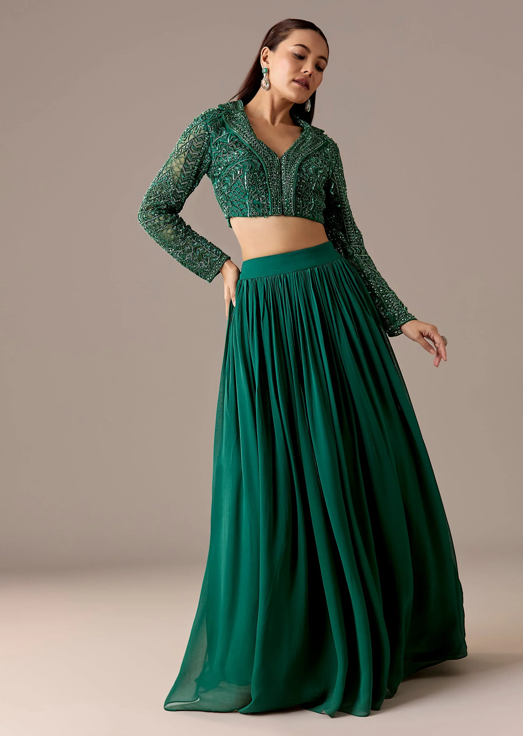 Emerald A Green Bridesmaid Lehenga Sets - Image 3