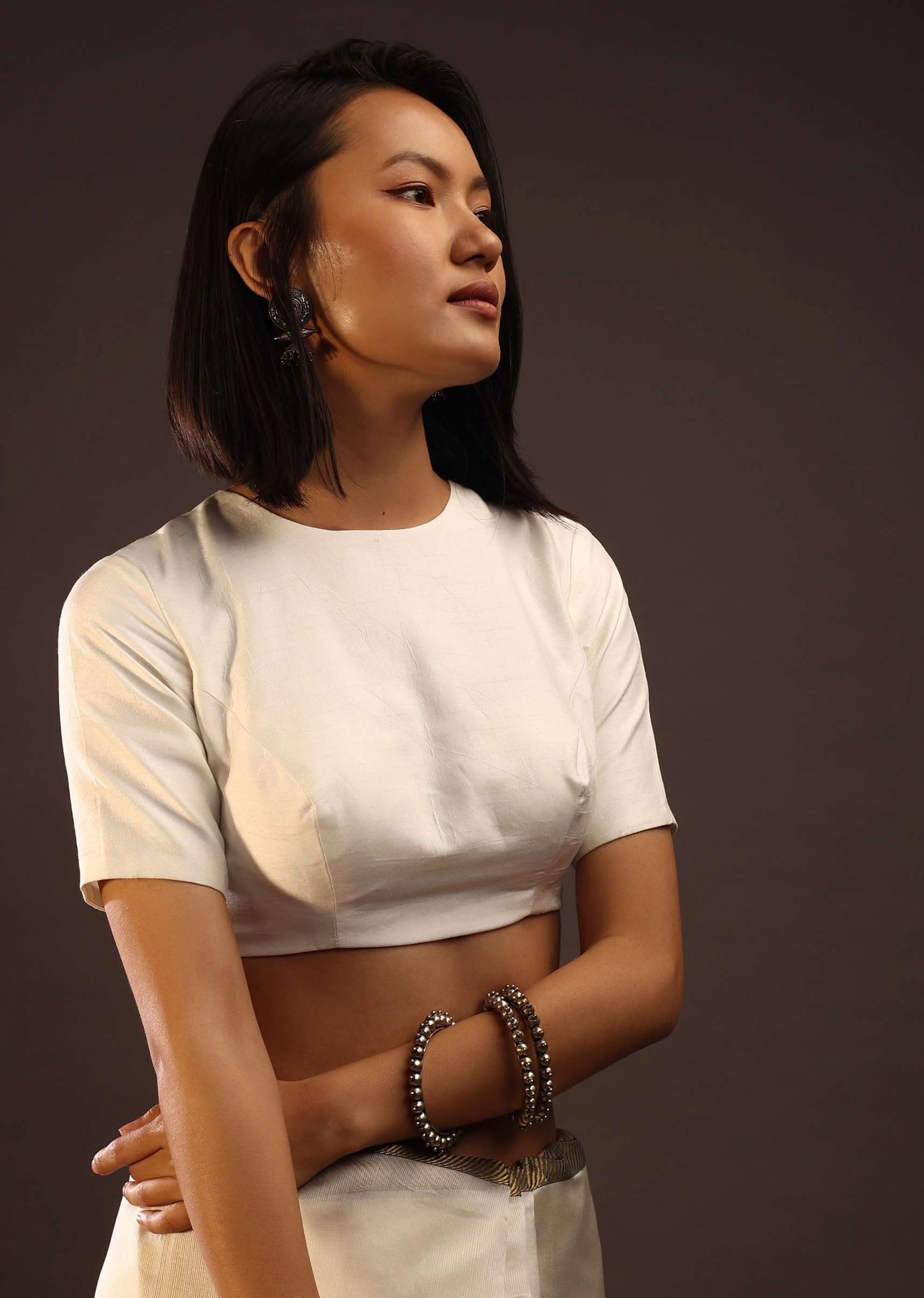 Erget White Half Sleeves Blouse In U Neckline - Image 3