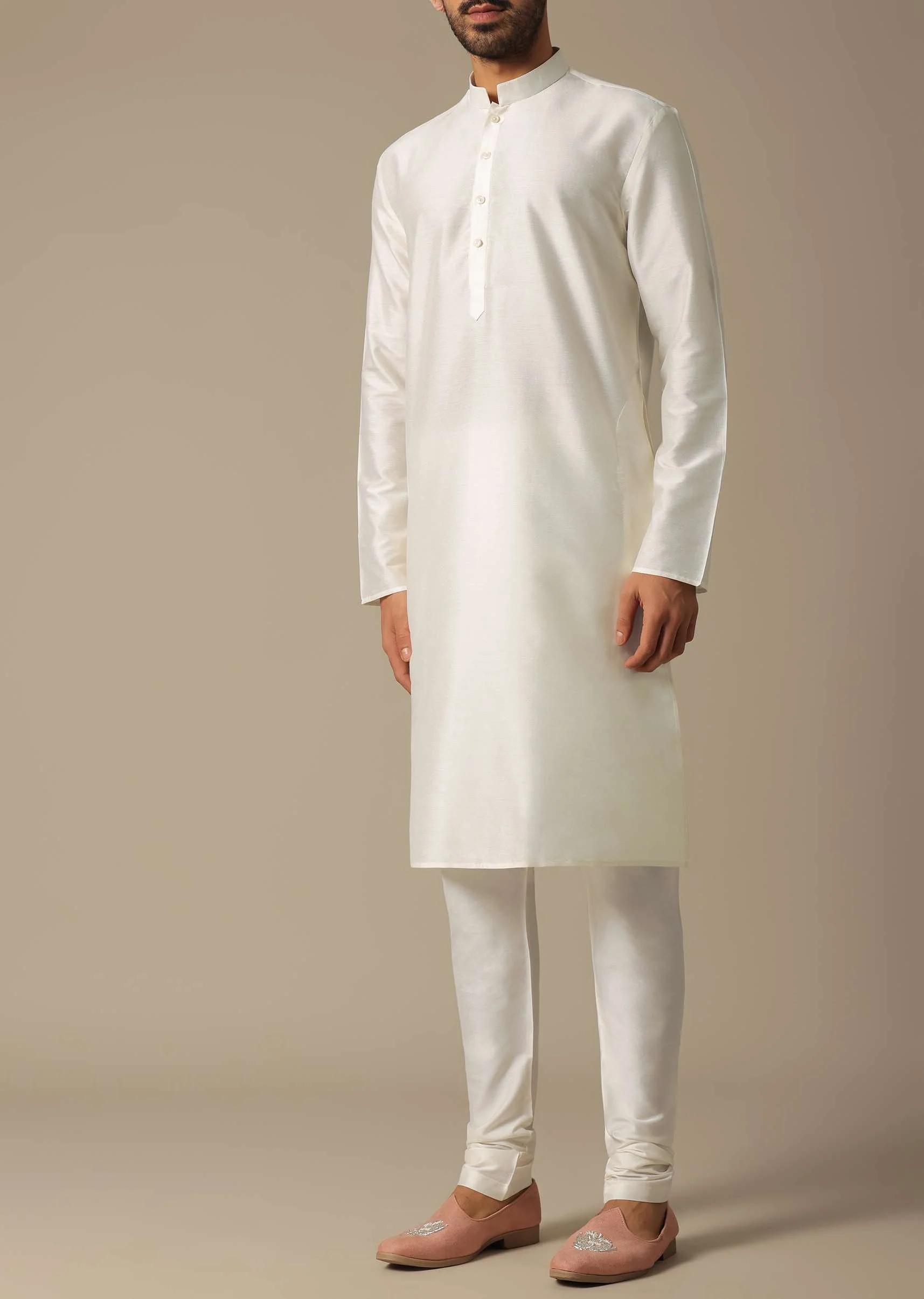 Exquisite White Silk Sherwani Set - Image 5