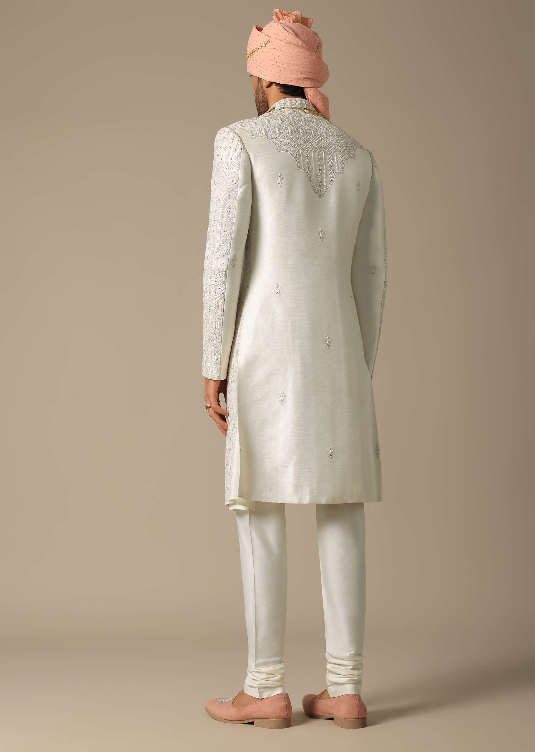 Exquisite White Silk Sherwani Set - Image 7