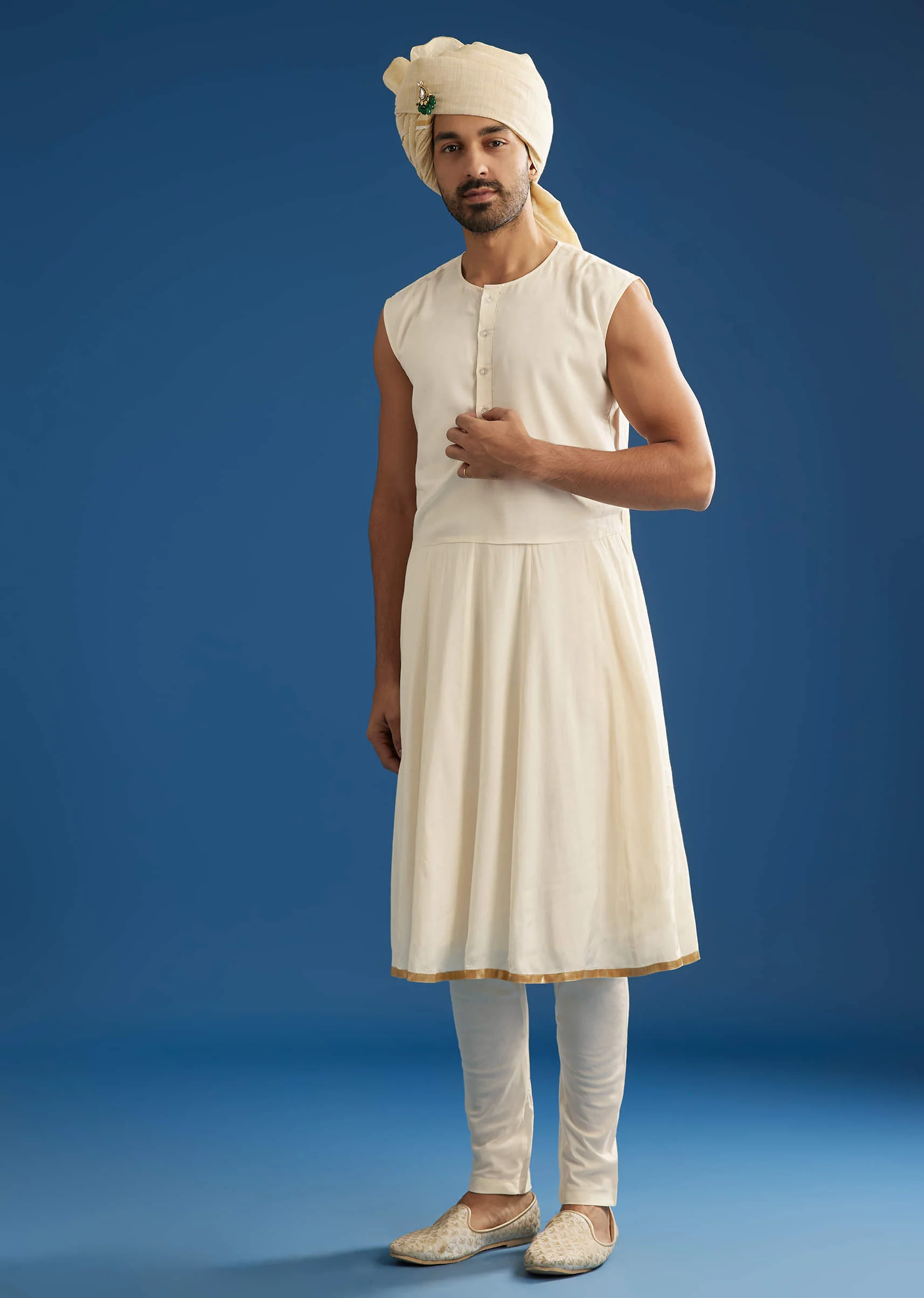 Faun Silk Groom Sherwani Set With Gota And Zardosi Work - Image 7