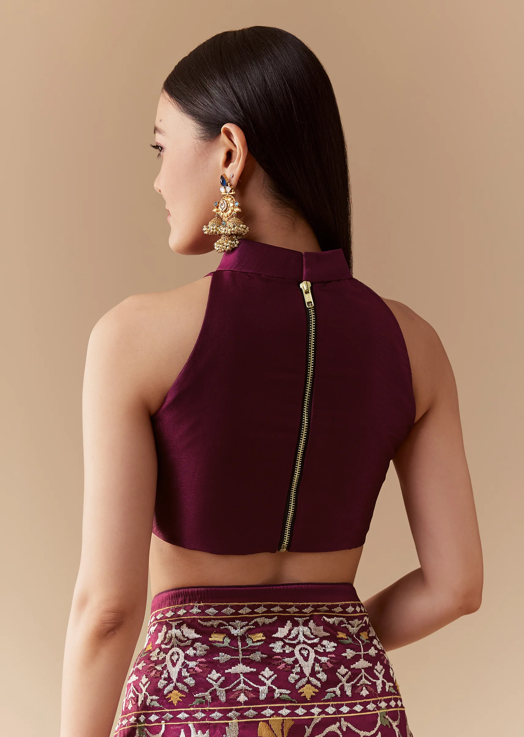 Festive Couple Set – Wine Tissue Organza Embroidered Saree For Her And Red Silk Kurta Jacket Set With Resham Embroidery For Him - Image 8