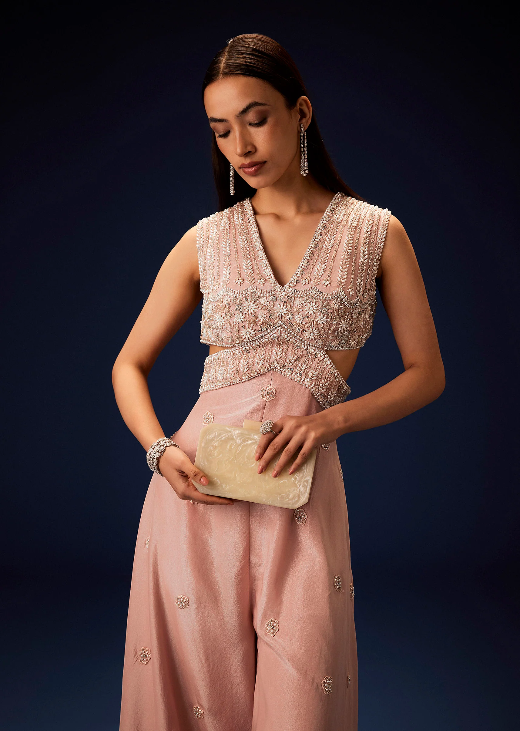 Flaming Peach Hand Embroidered Double Layer Jumpsuit - Image 2