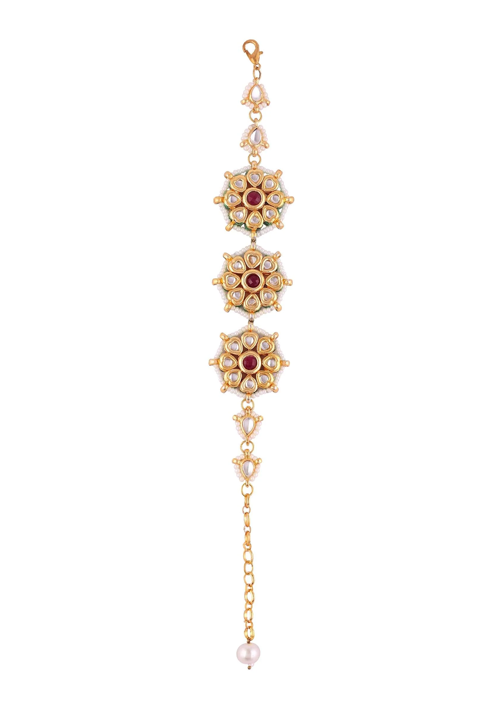 Floral-Shaped Gold Toned Kundan Bracelet - Image 3