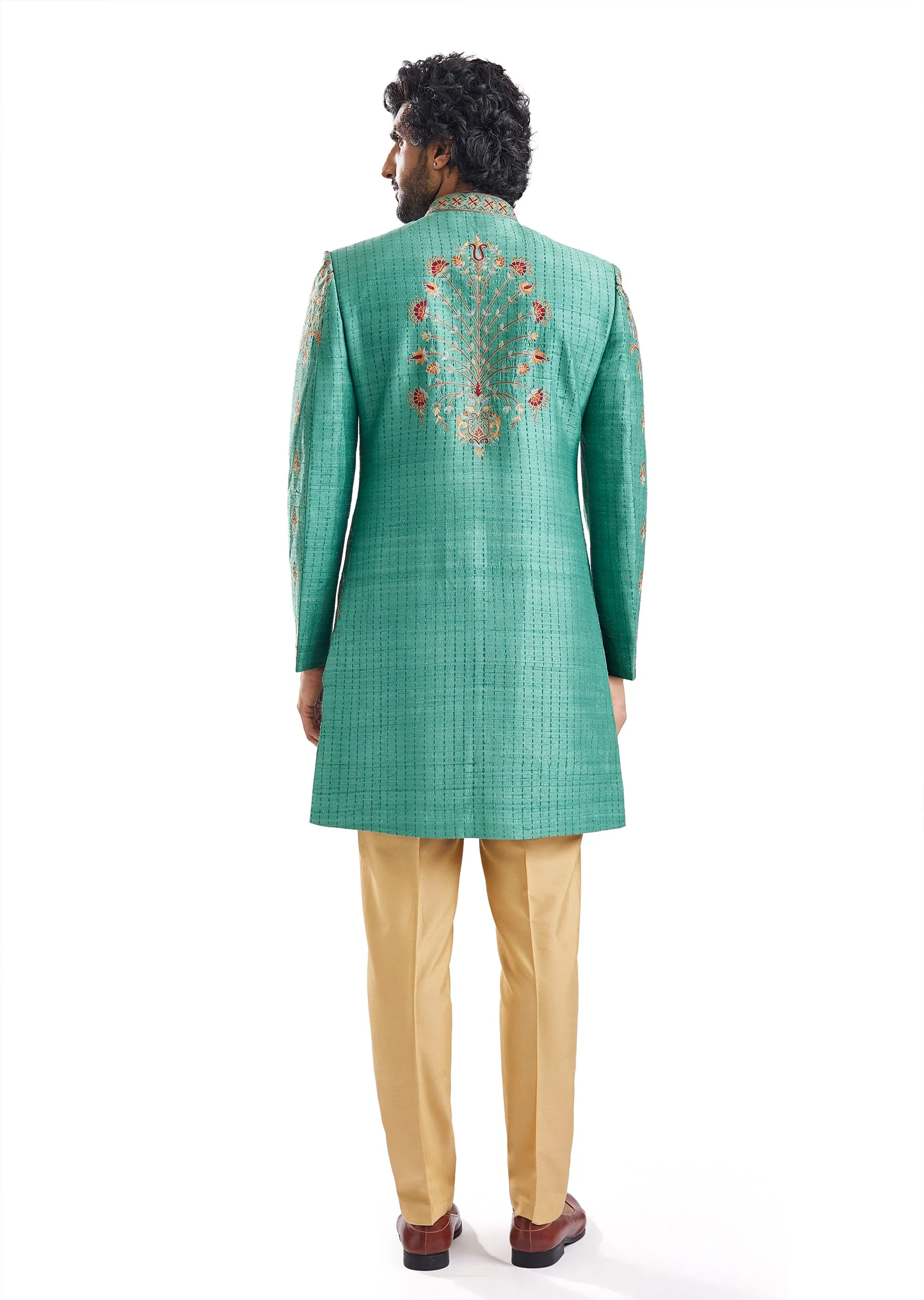 Forest Green Resham Groomsman Sherwani - Image 5