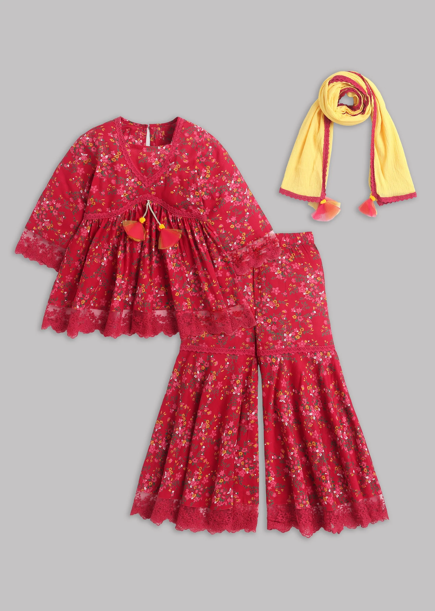 Girls Red And Yellow Salwar Kameez With Dupatta