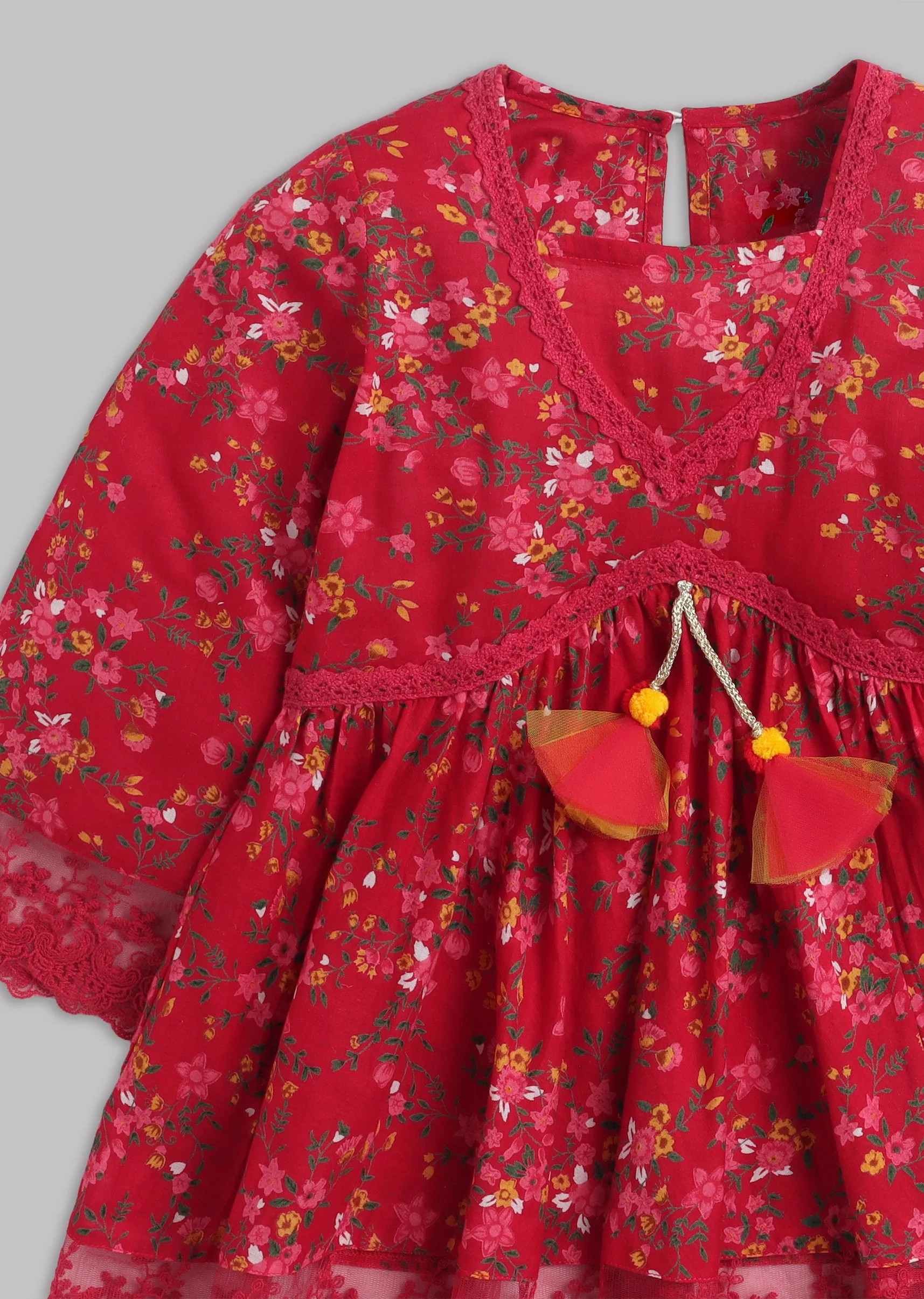 Girls Red And Yellow Salwar Kameez With Dupatta - Image 4