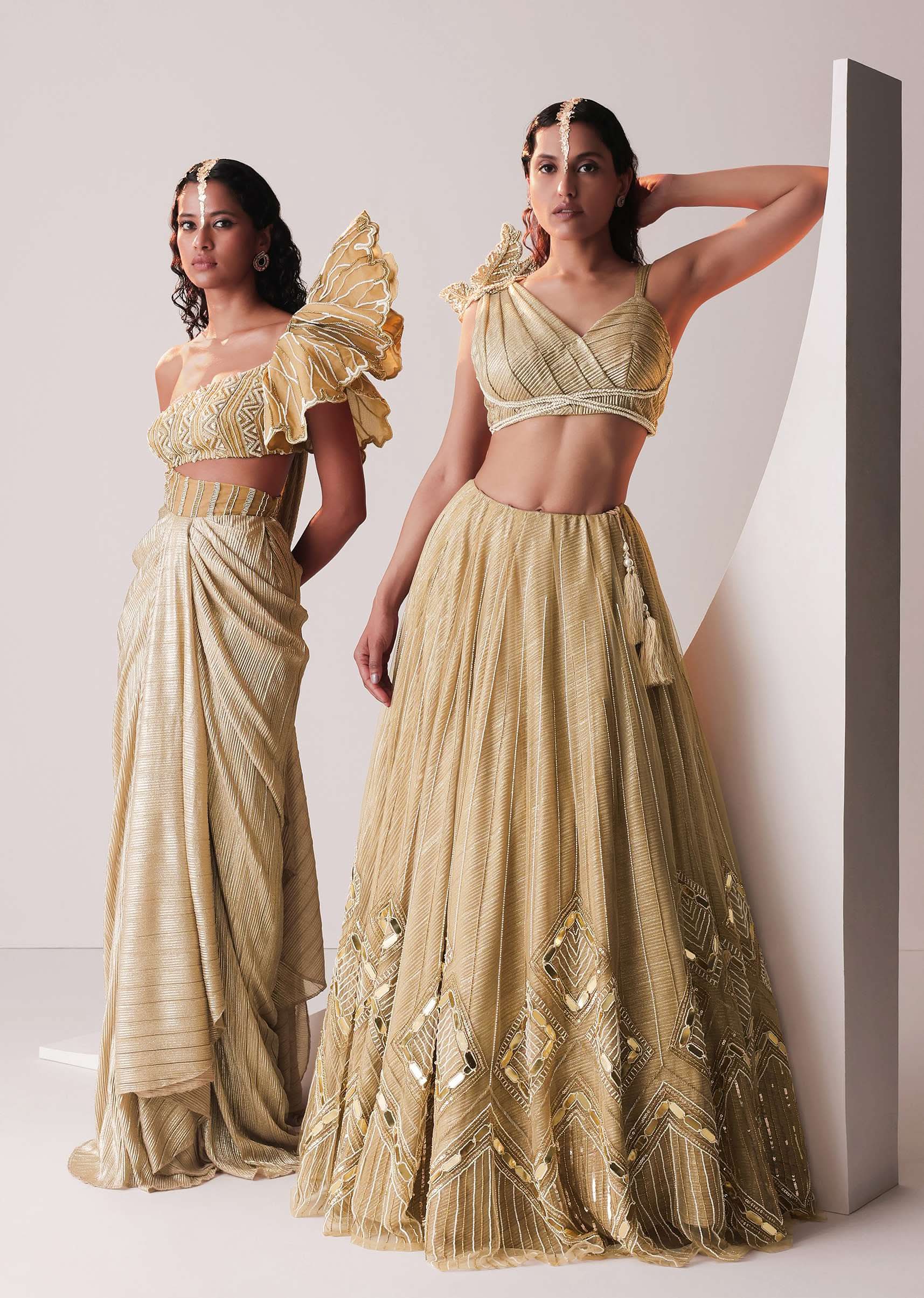 Glam Gold Embroidered Lehenga Set In Knit Stretchable Fabric - Image 7