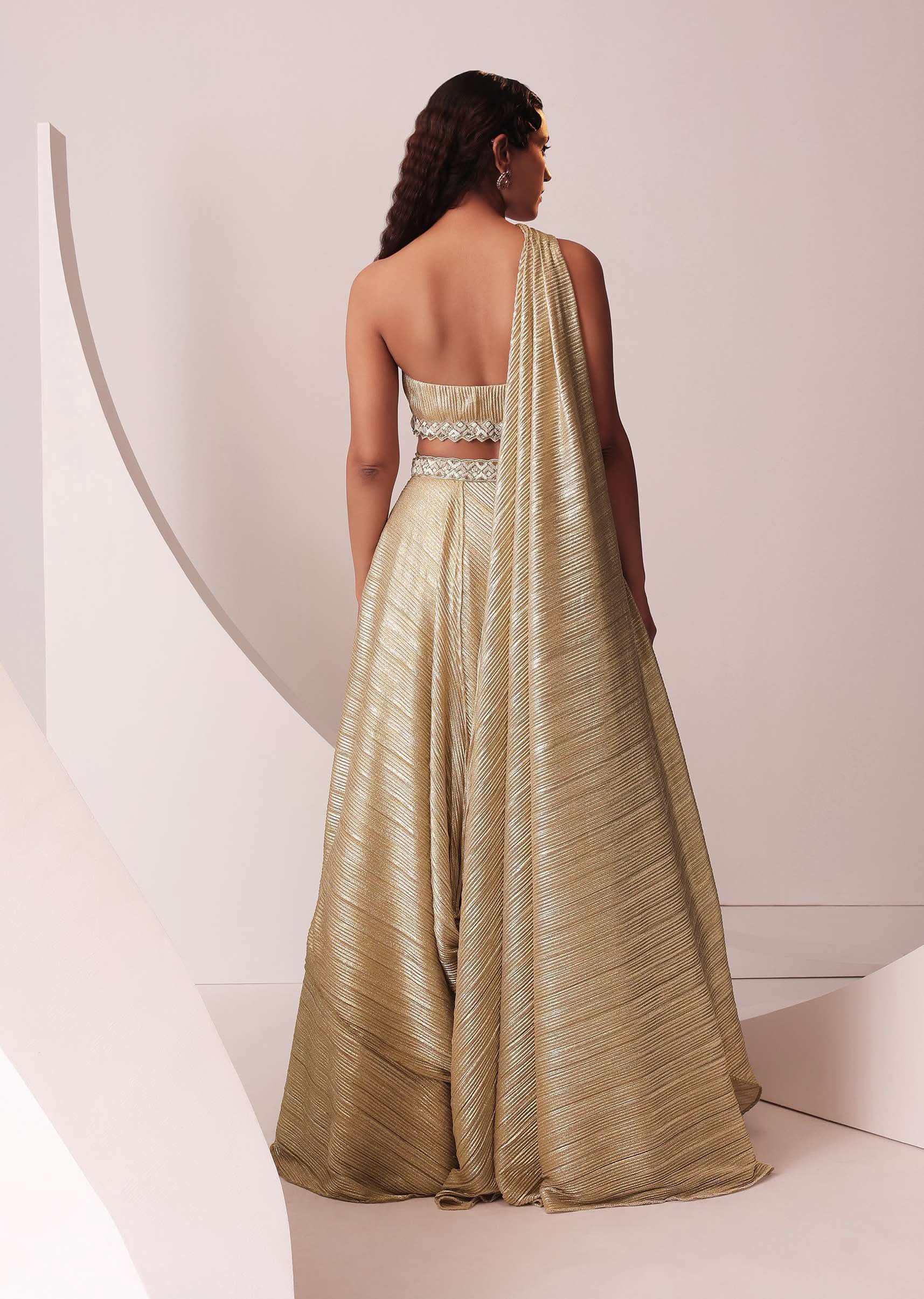 Glam Gold Lehenga Set In In Knit Strechable Fabric - Image 6