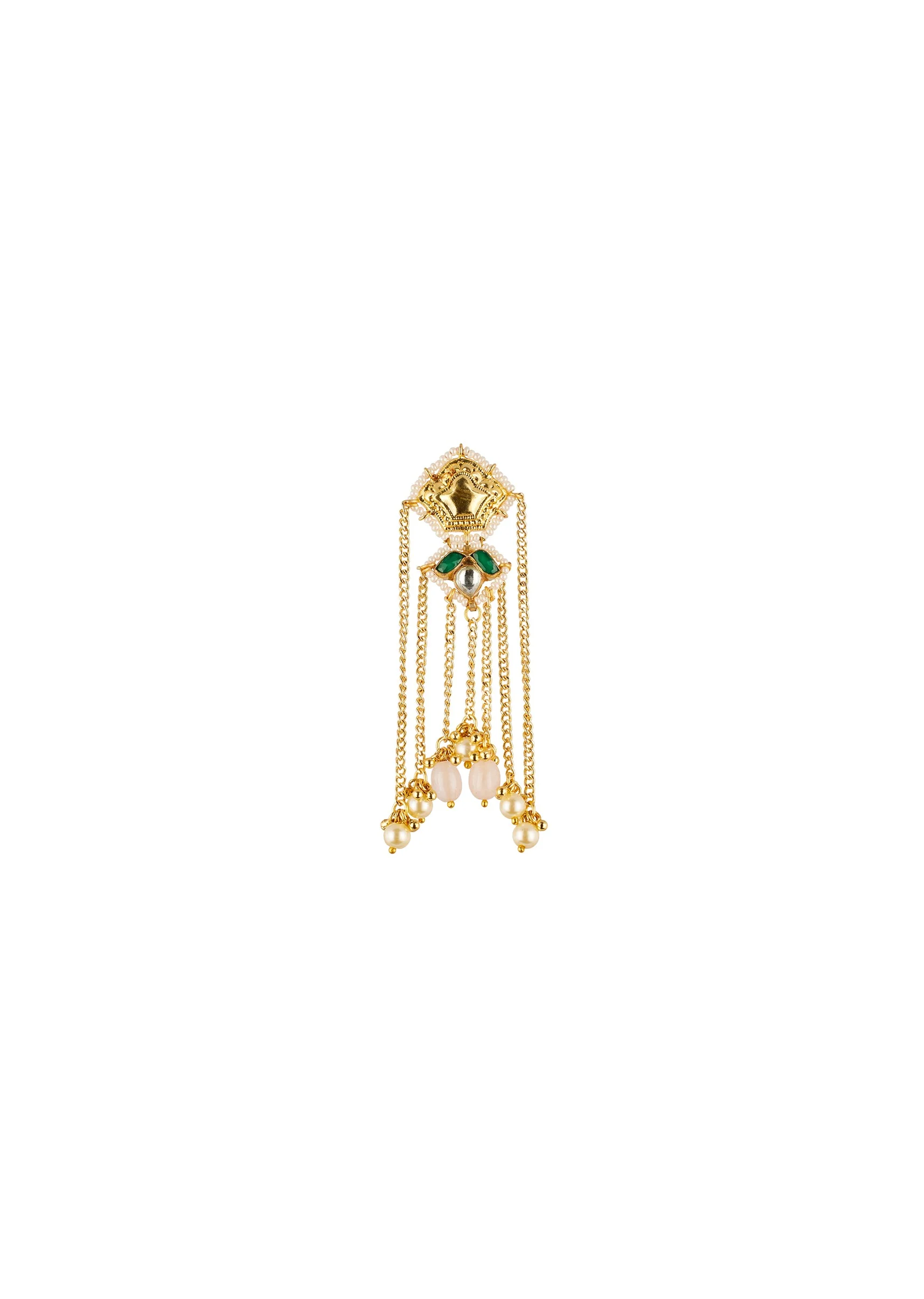 Gold and Green Anti Tarnish Kundan Earrings with CZ Diamond - Image 3