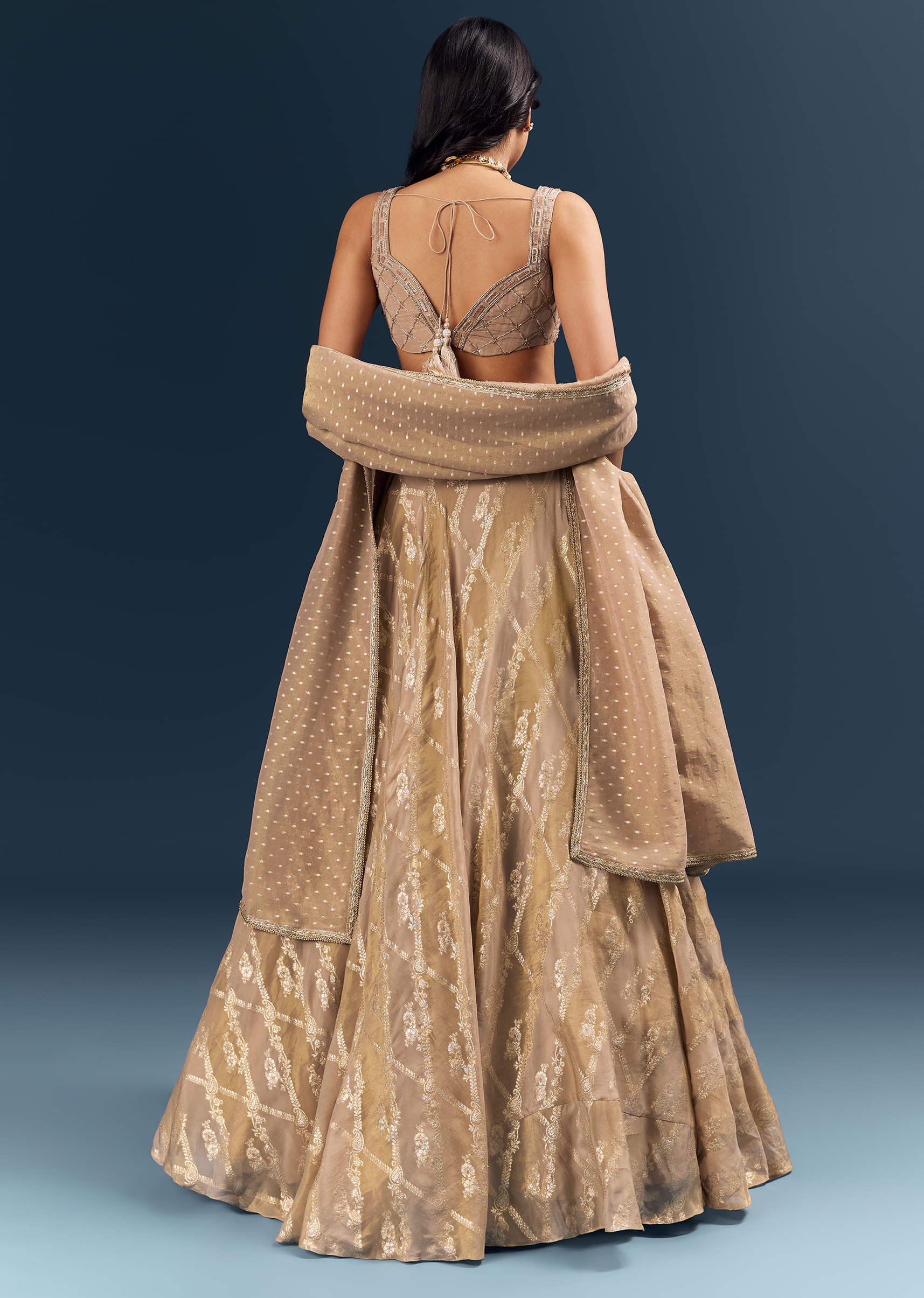 Gold Banarasi Silk Bridesmaid Lehenga With Heavy Hand Embroidery - Image 2