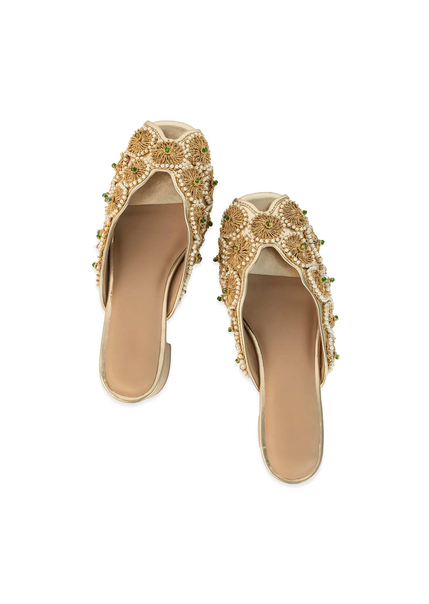 Gold Bead Embellished Faux Leather Mules - Image 2