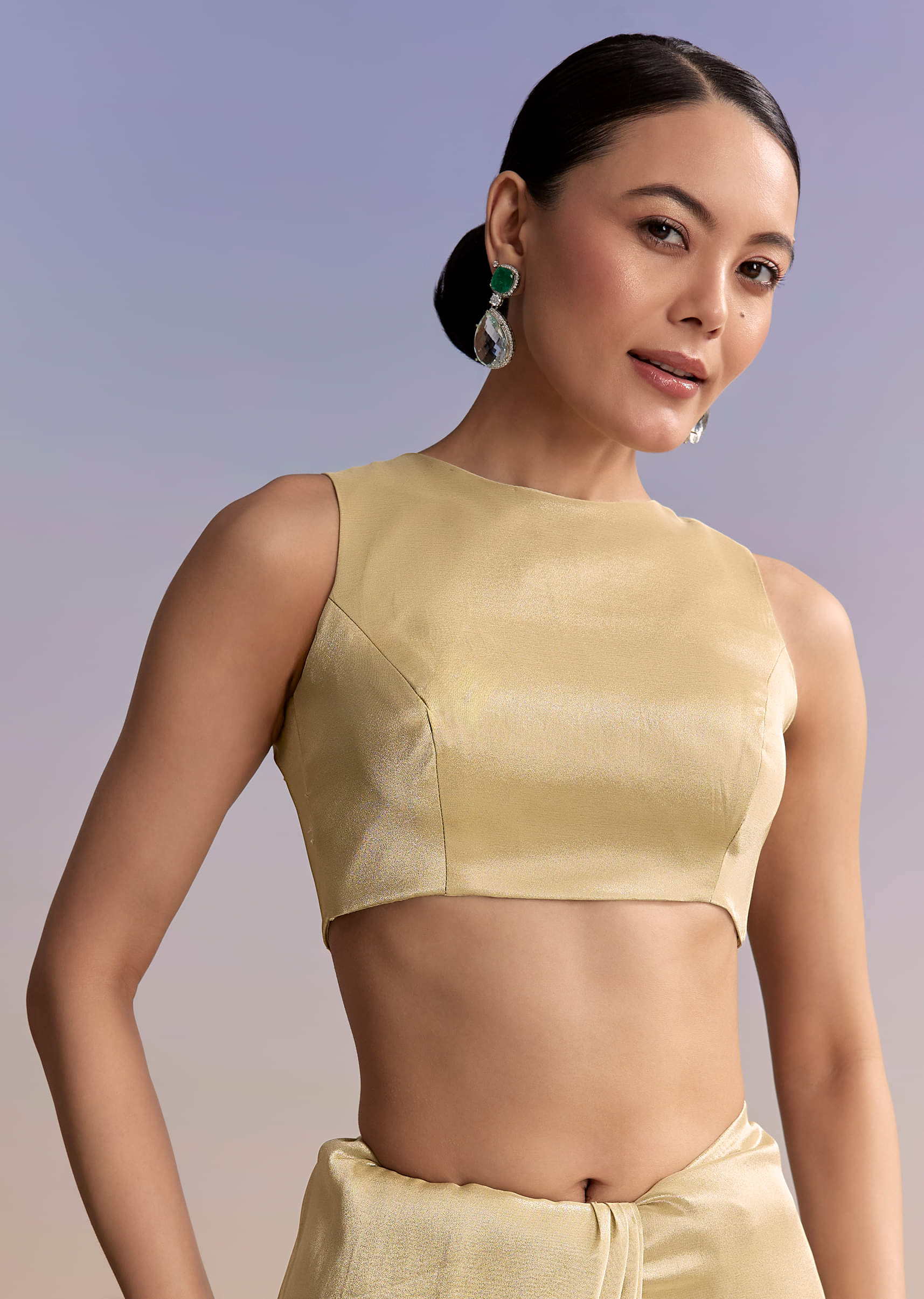 Gold Beige Tissue Saree With Heavy Embroidery - Image 7