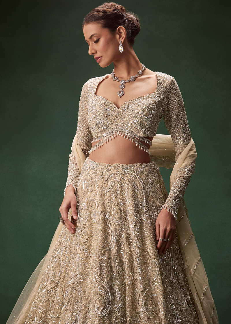 Gold Bridal Lehenga With Heavy Zari And Sequin Detailing - Image 5