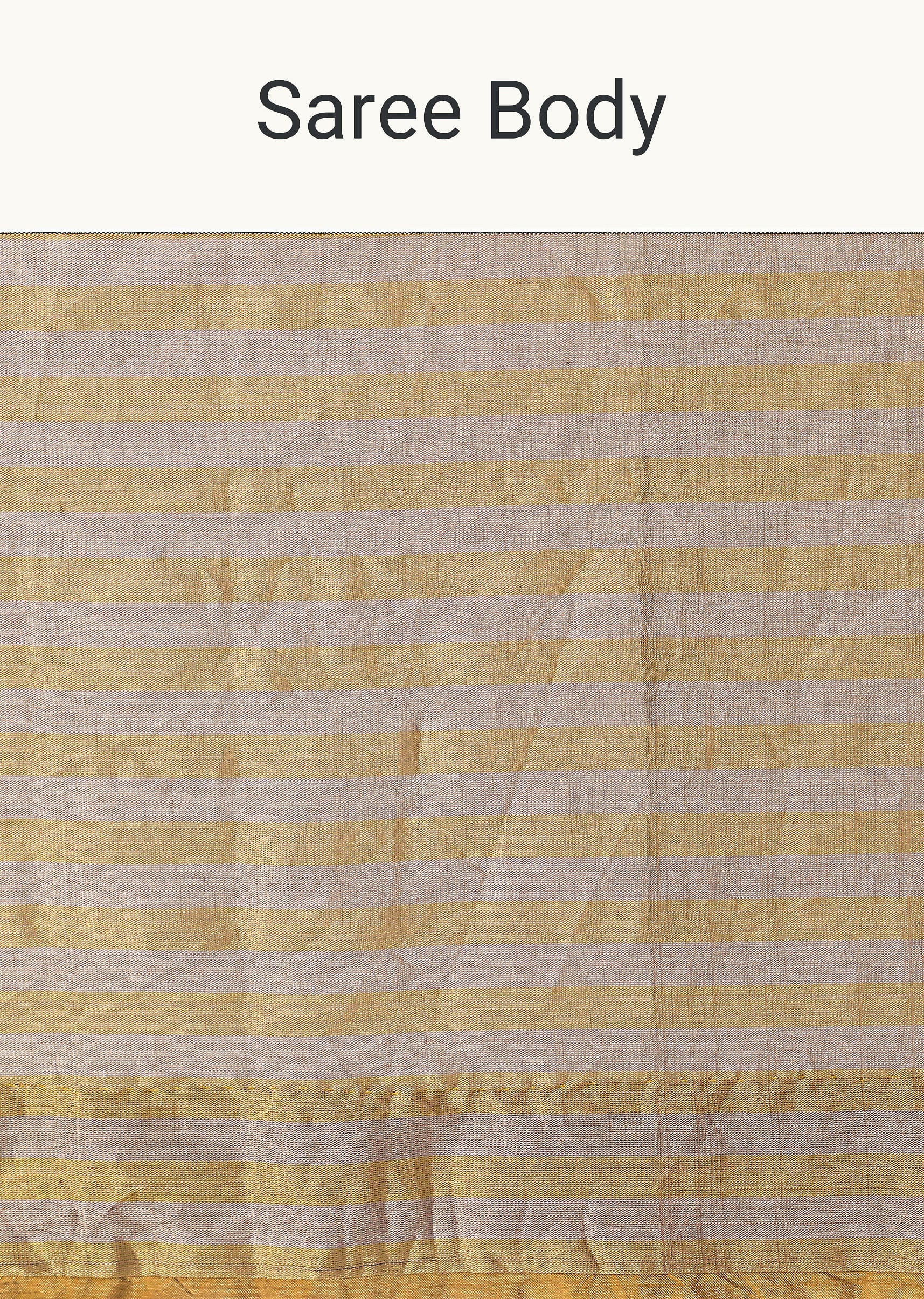 Gold Chanderi Tissue Saree With Pipe Finish Stitched Blouse - Image 9